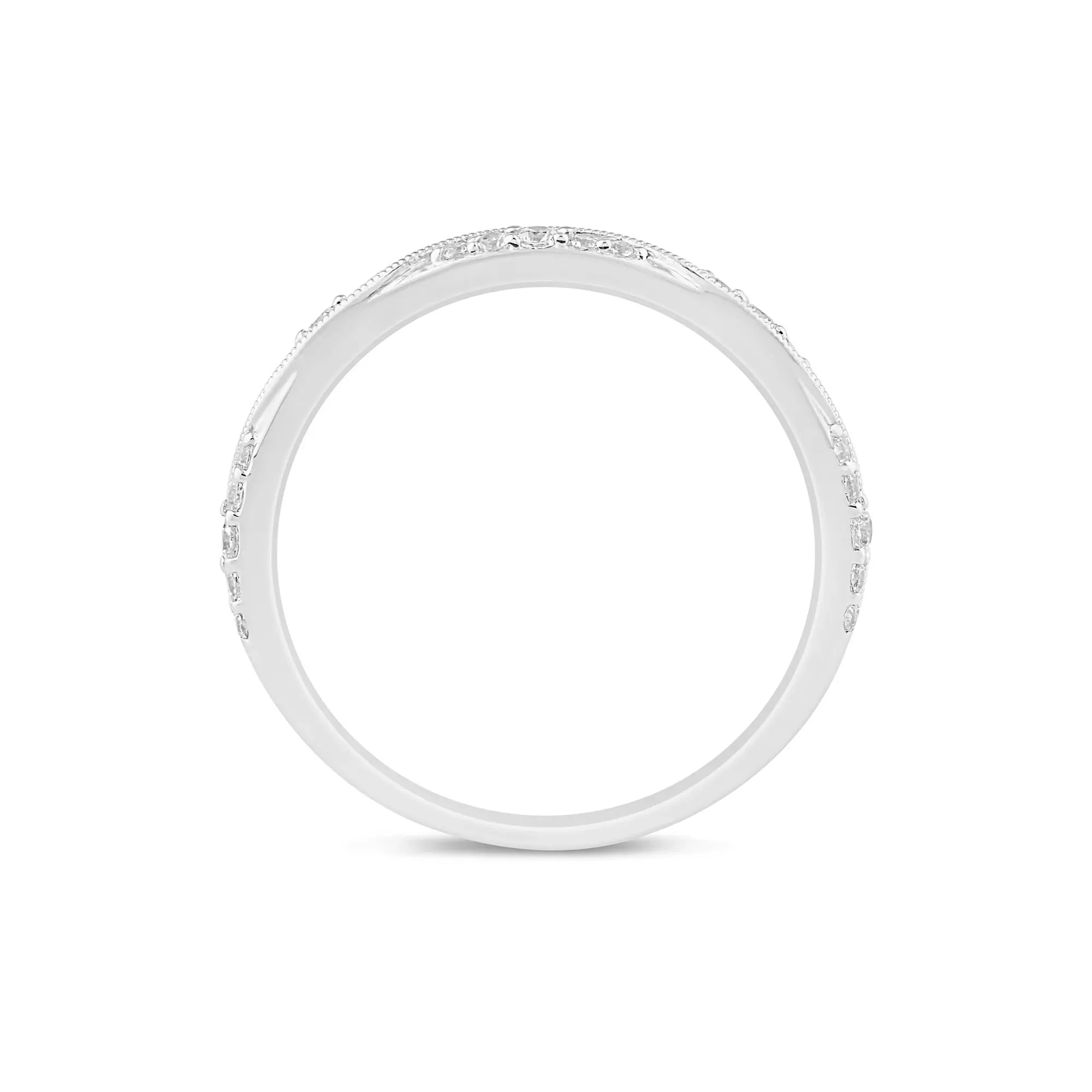 1/5 CT. Tw. Lab Grown Diamond Milgrain Wave Stack Band Ring 10K White Gold Size 7 1mm - Image 2