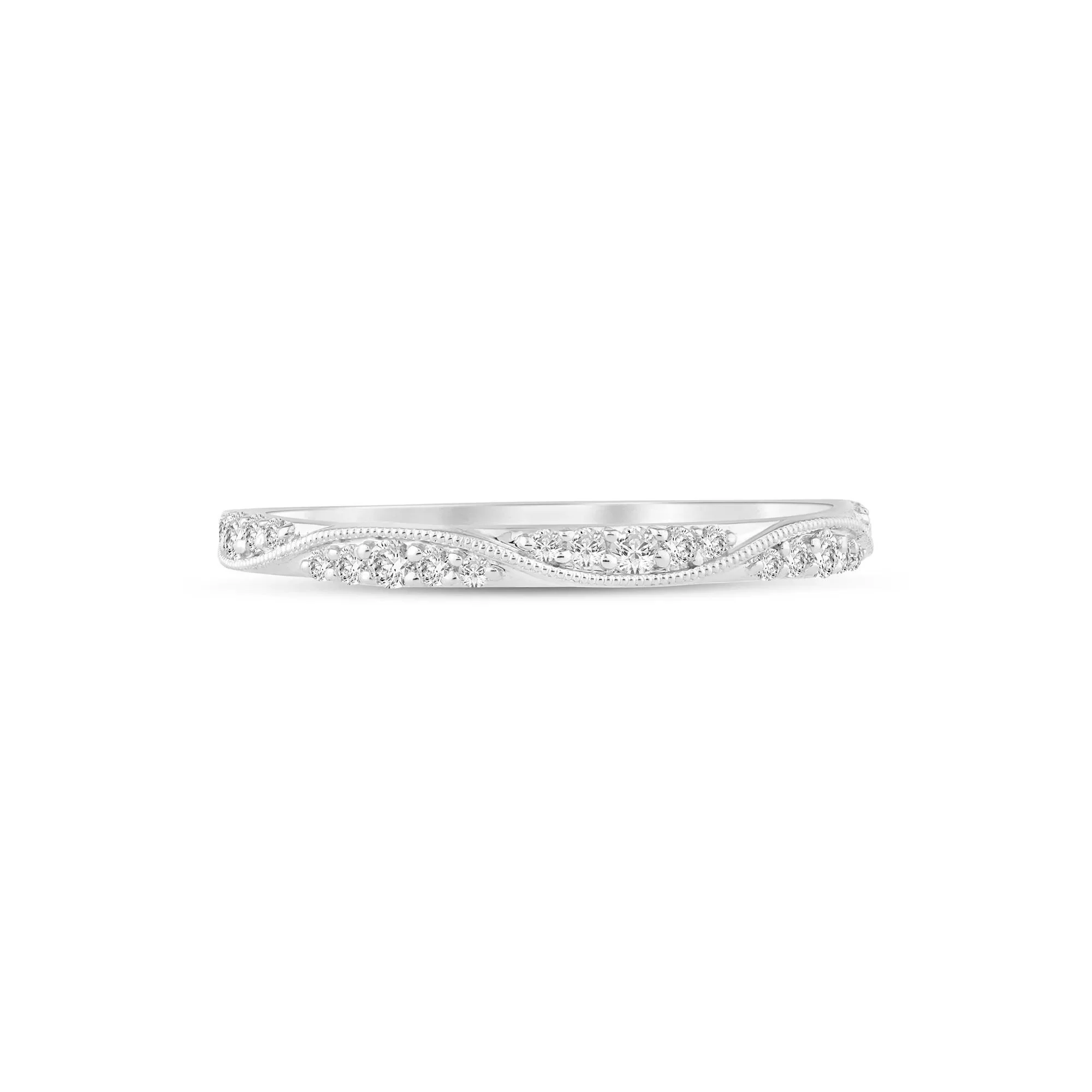 1/5 CT. Tw. Lab Grown Diamond Milgrain Wave Stack Band Ring 10K White Gold Size 7.5 1mm