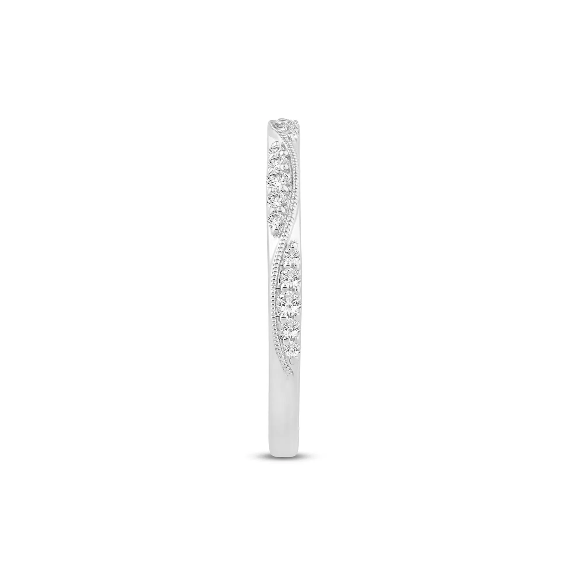 1/5 CT. Tw. Lab Grown Diamond Milgrain Wave Stack Band Ring 10K White Gold Size 8 1mm - Image 3