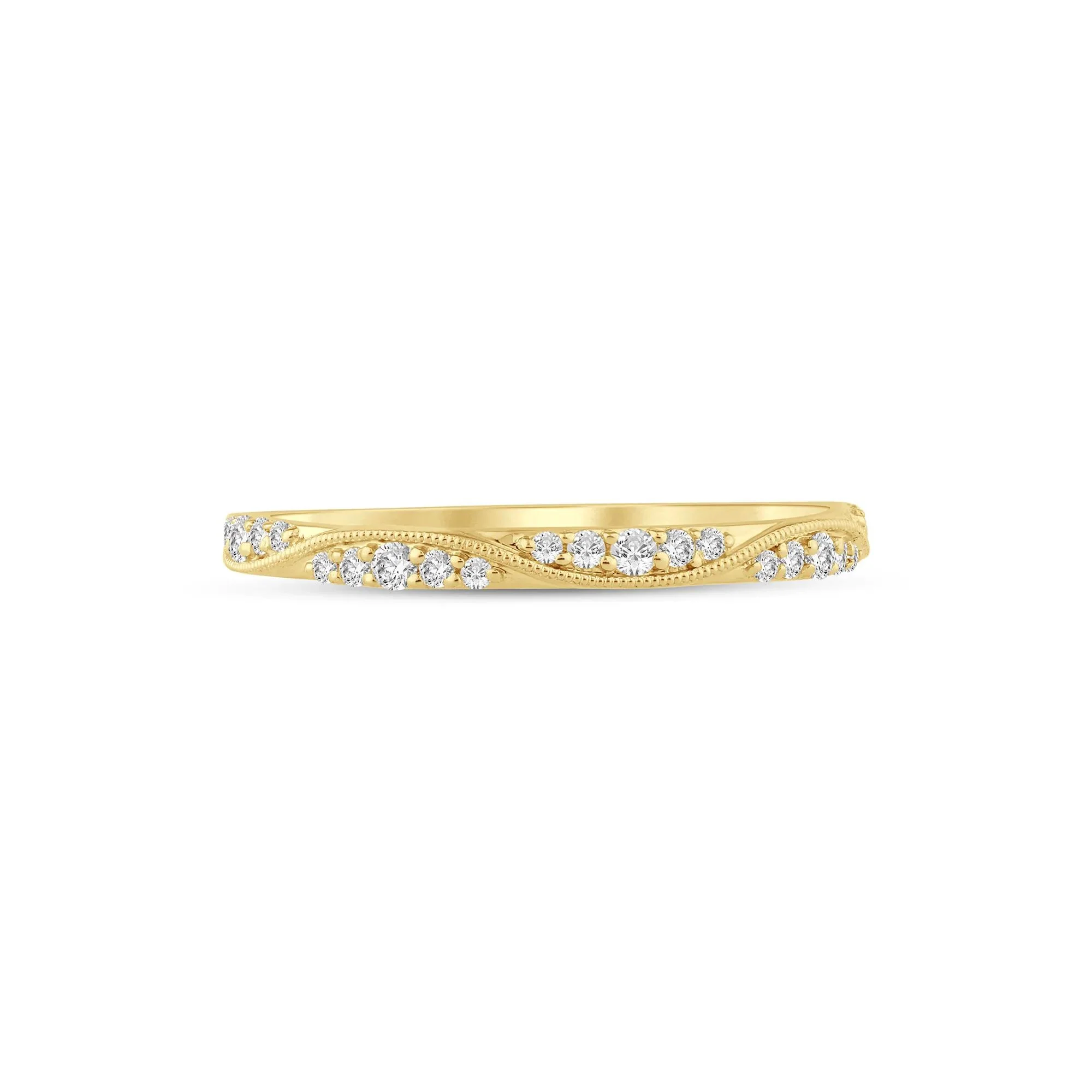 1/5 CT. Tw. Lab Grown Diamond Milgrain Wave Stack Band Ring 10K Yellow Gold Size 6 1mm