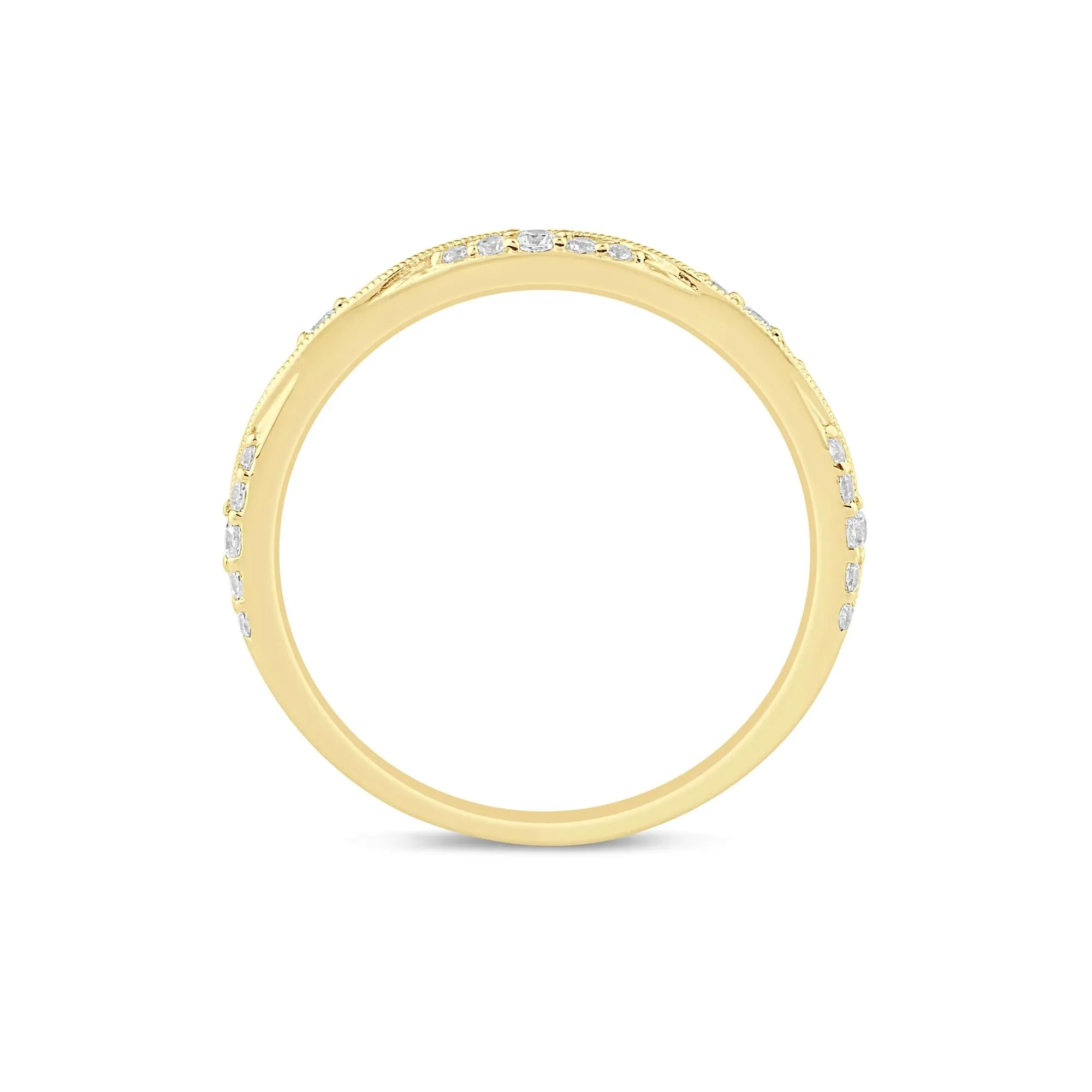 1/5 CT. Tw. Lab Grown Diamond Milgrain Wave Stack Band Ring 10K Yellow Gold Size 6.5 1mm - Image 2