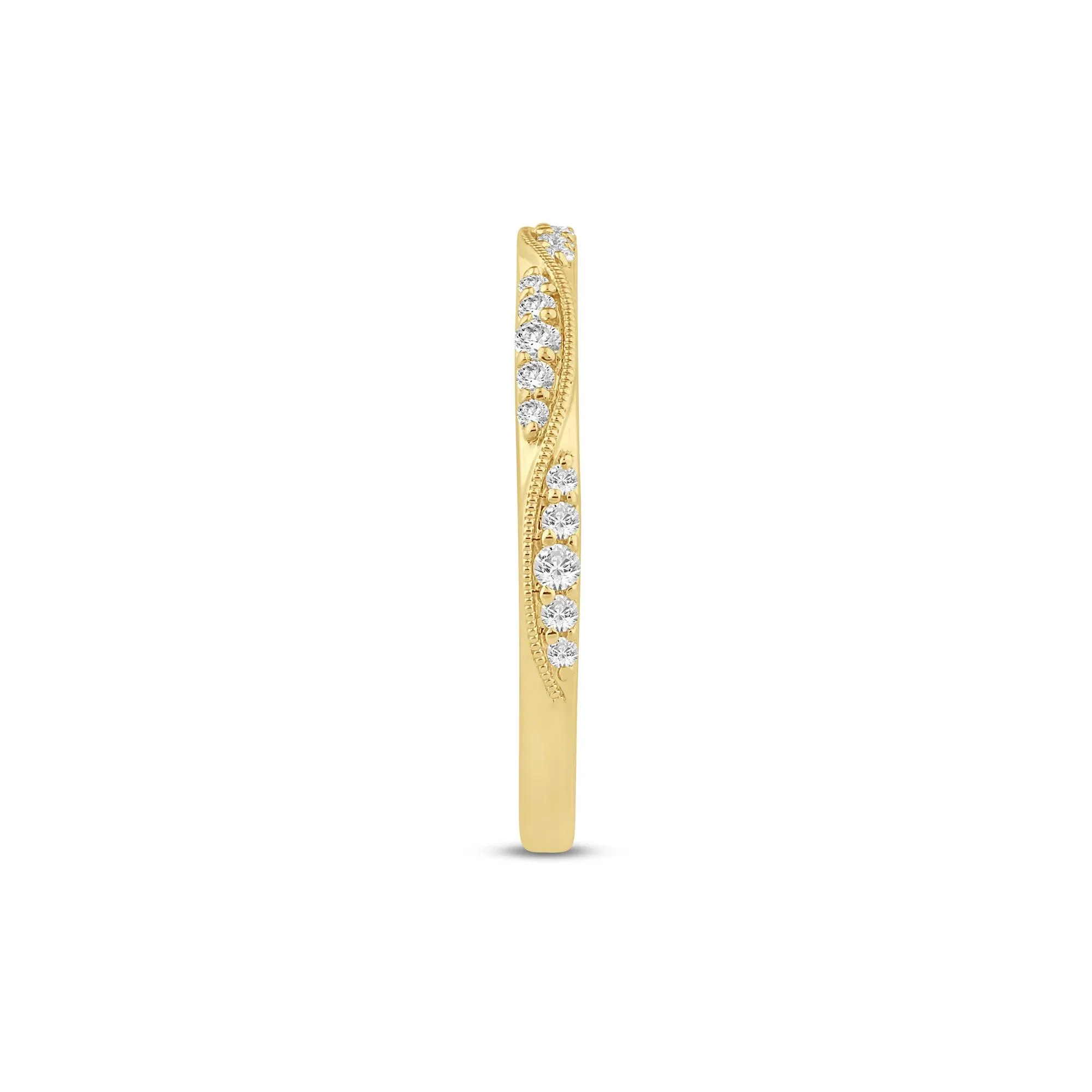 1/5 CT. Tw. Lab Grown Diamond Milgrain Wave Stack Band Ring 10K Yellow Gold Size 6.5 1mm - Image 3