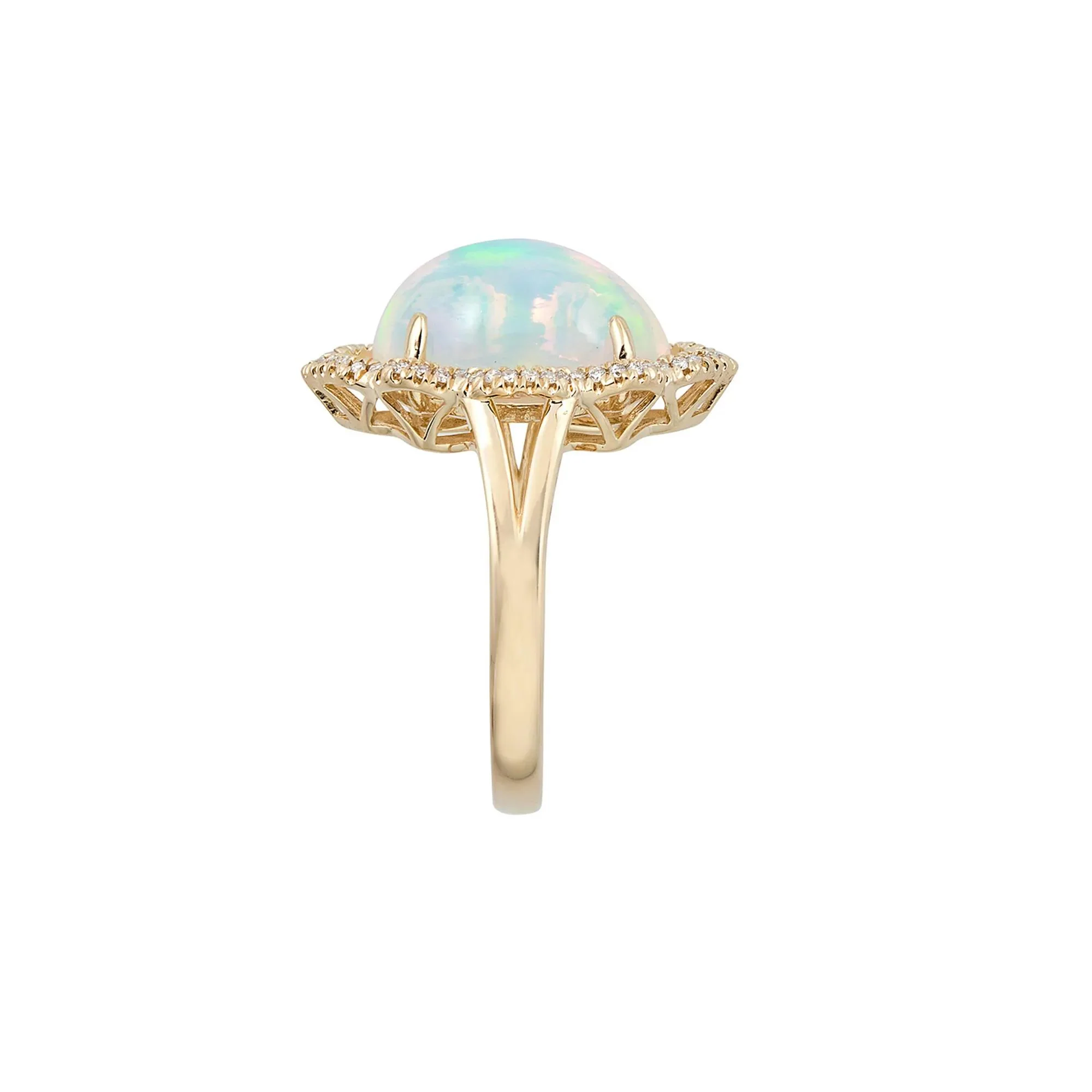 1/7 CT. Tw. Opal & Diamond Ring 14K Yellow Gold Round Brilliant Cut Size 6.5 - Image 3