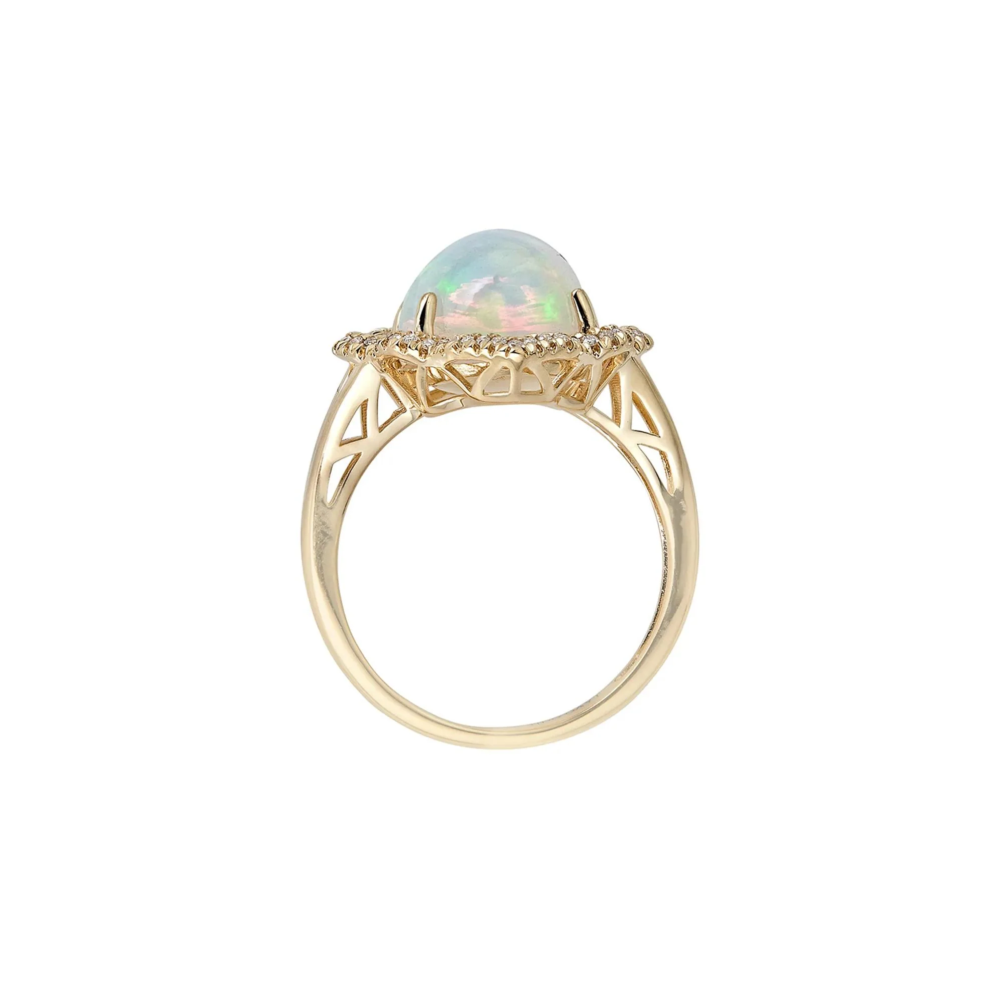 1/7 CT. Tw. Opal & Diamond Ring 14K Yellow Gold Round Brilliant Cut Size 8 - Image 2
