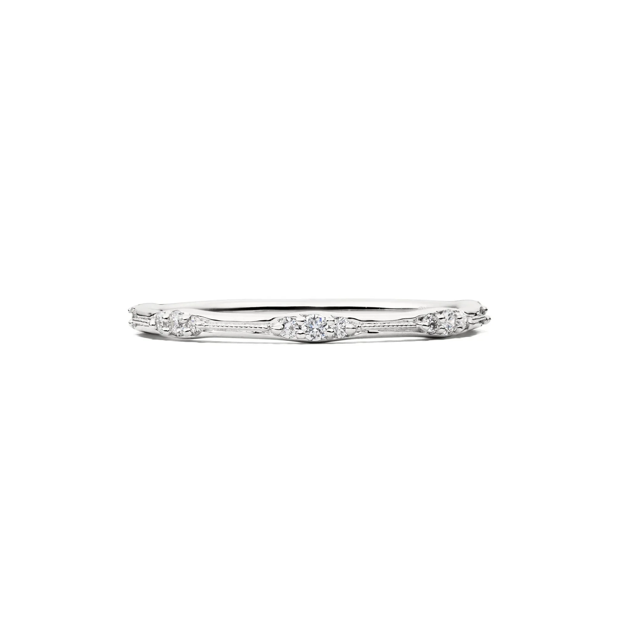 1/7 CT. Tw. Lab Grown Diamond Milgrain Stack Band Ring 10K White Gold Round Brilliant Cut Size 6.5 1mm