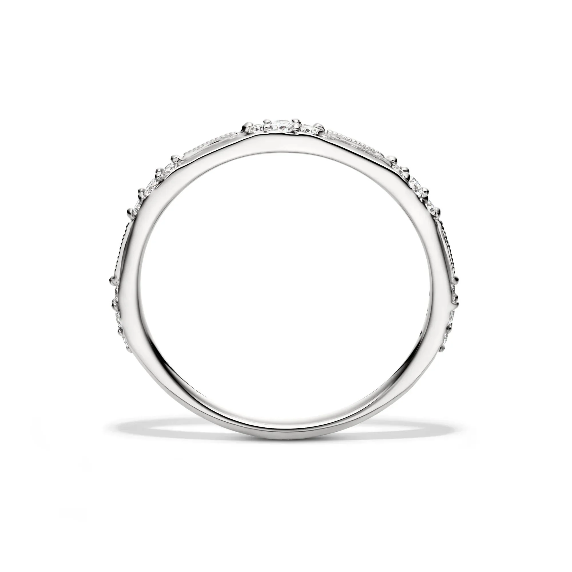 1/7 CT. Tw. Lab Grown Diamond Milgrain Stack Band Ring 10K White Gold Round Brilliant Cut Size 6.5 1mm - Image 2