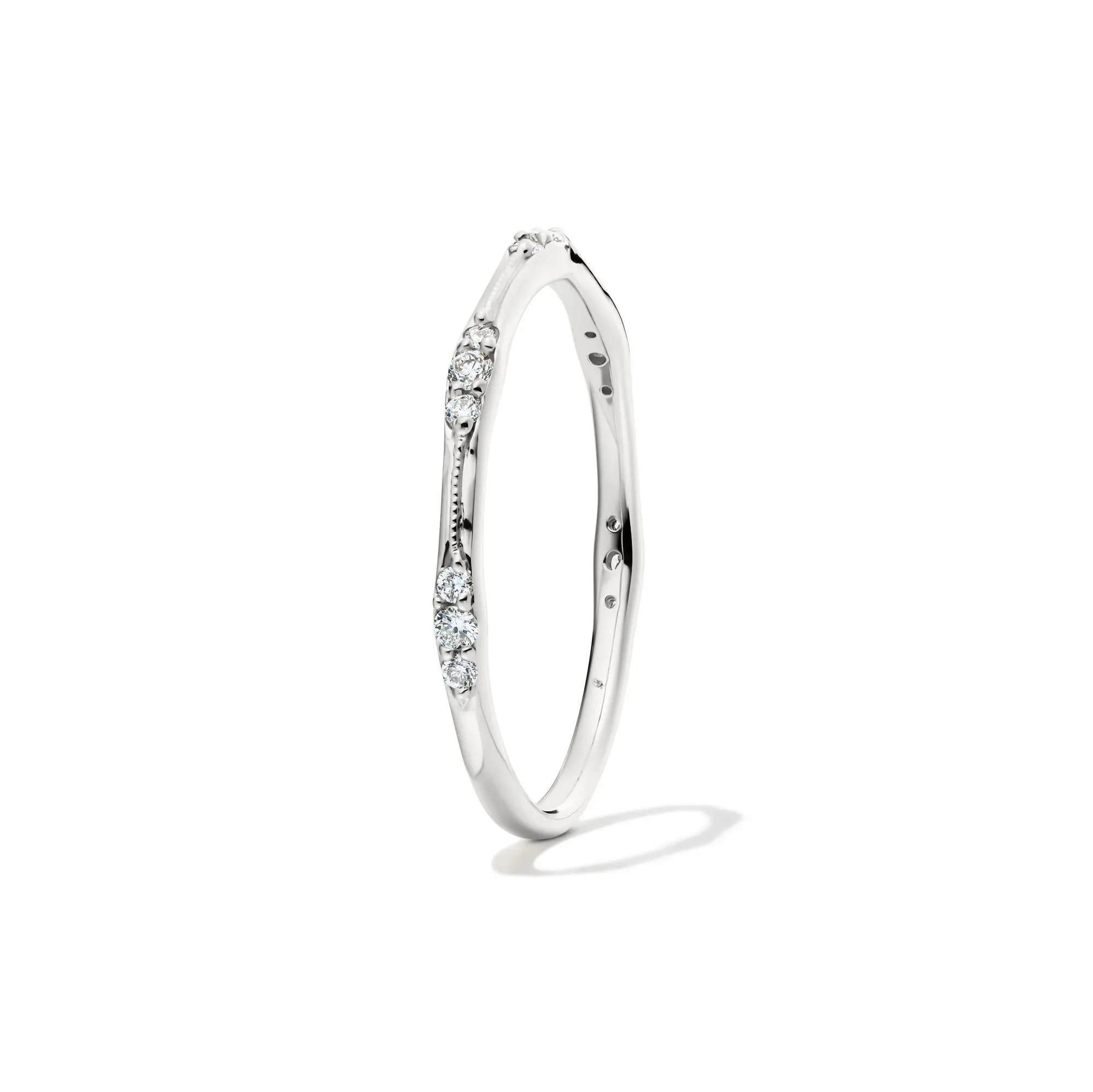 1/7 CT. Tw. Lab Grown Diamond Milgrain Stack Band Ring 10K White Gold Round Brilliant Cut Size 6.5 1mm - Image 3