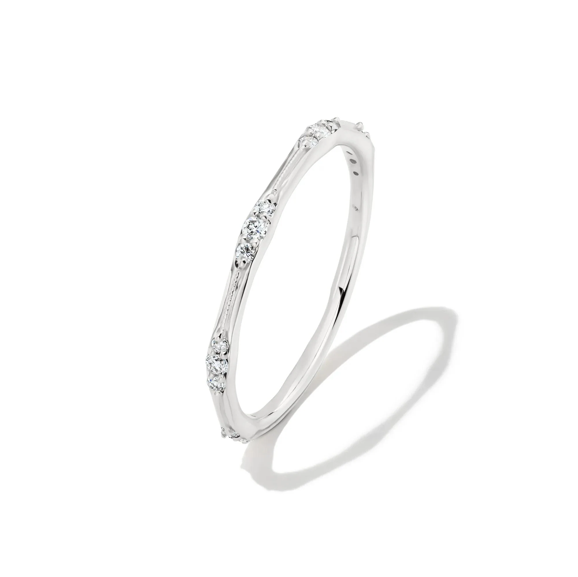 1/7 CT. Tw. Lab Grown Diamond Milgrain Stack Band Ring 10K White Gold Round Brilliant Cut Size 8 1mm - Image 4