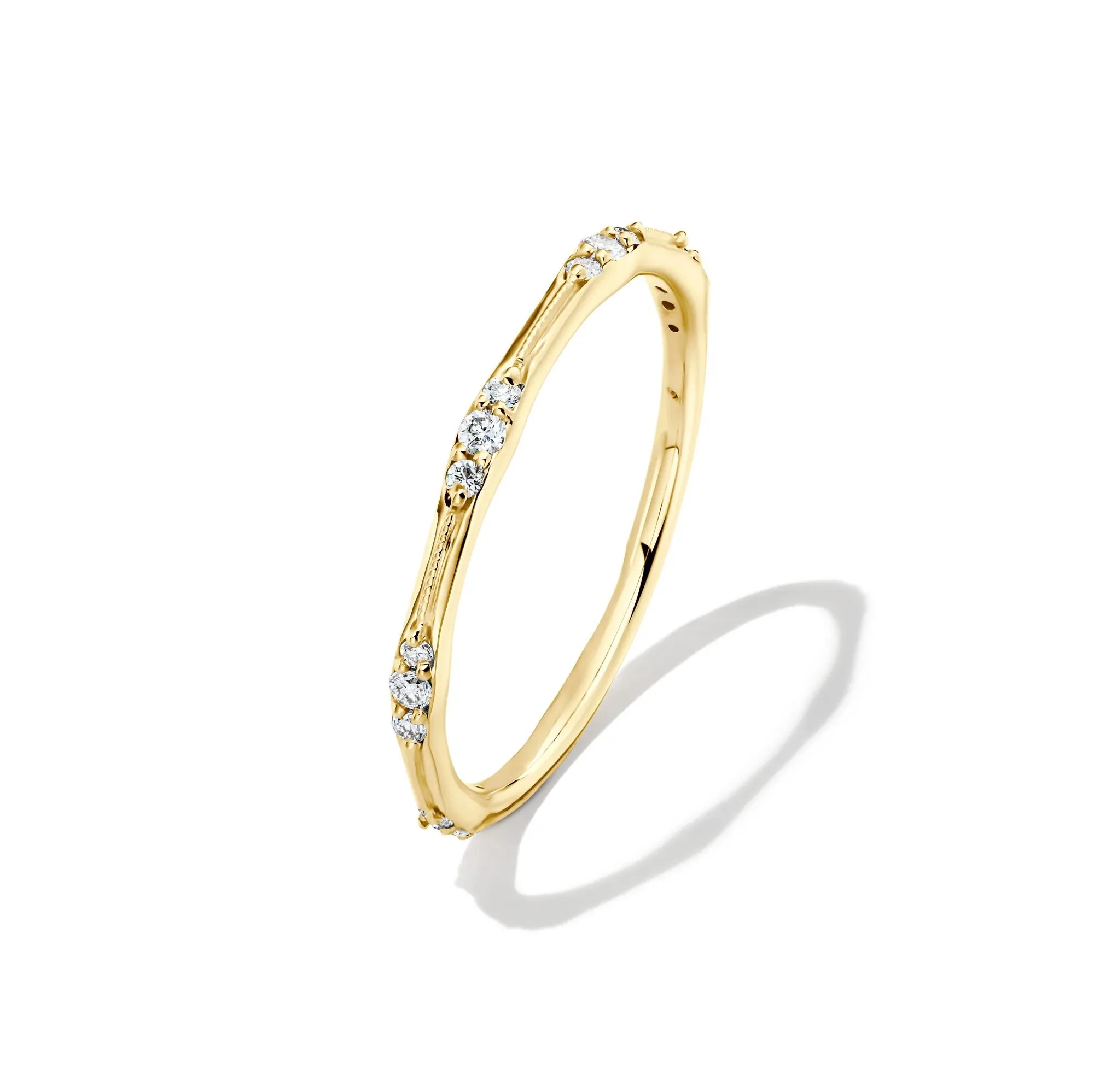 1/7 CT. Tw. Lab Grown Diamond Milgrain Stack Band Ring 10K Yellow Gold Round Brilliant Cut Size 6 1mm - Image 4
