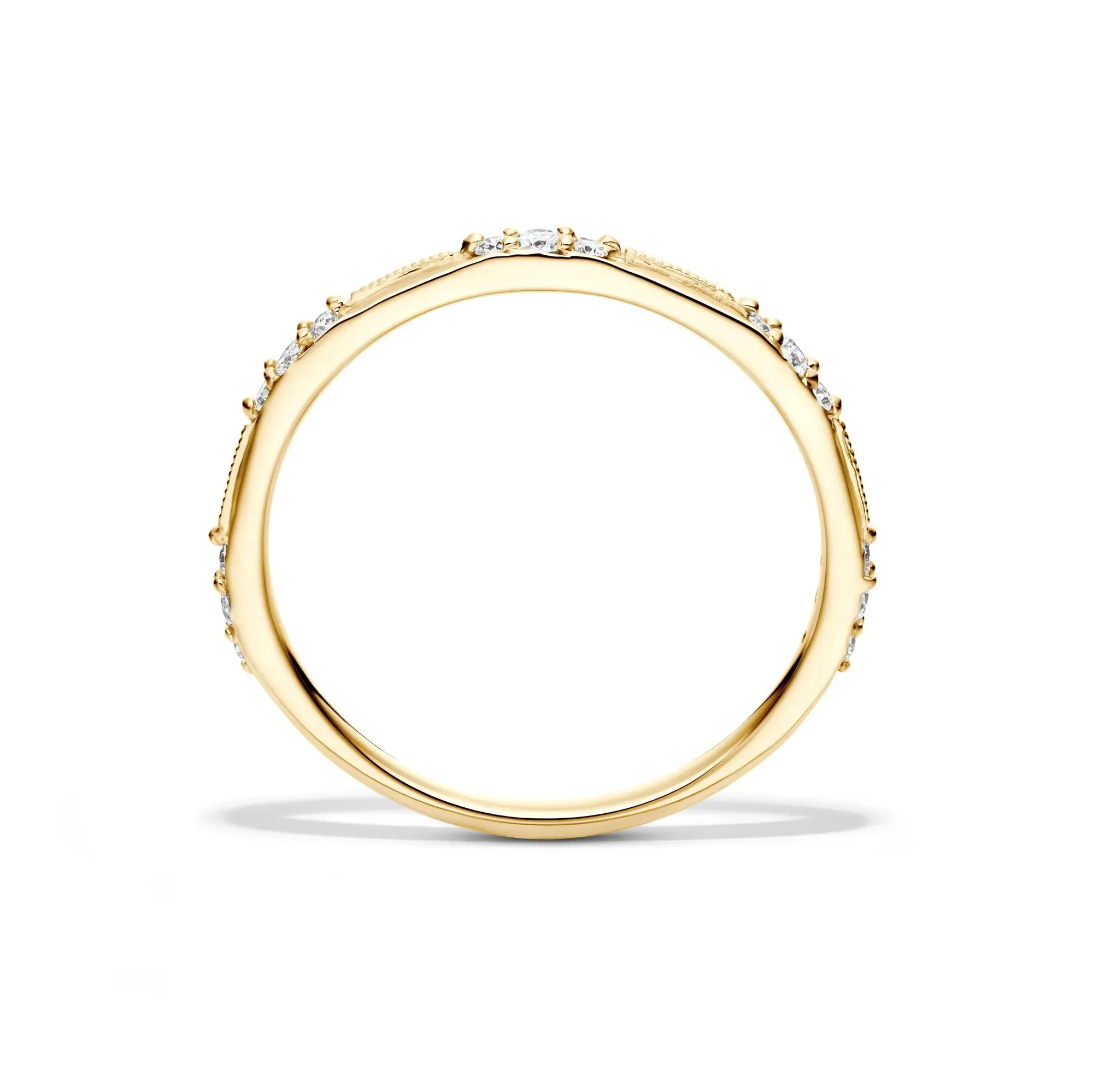 1/7 CT. Tw. Lab Grown Diamond Milgrain Stack Band Ring 10K Yellow Gold Round Brilliant Cut Size 7.5 1mm - Image 2