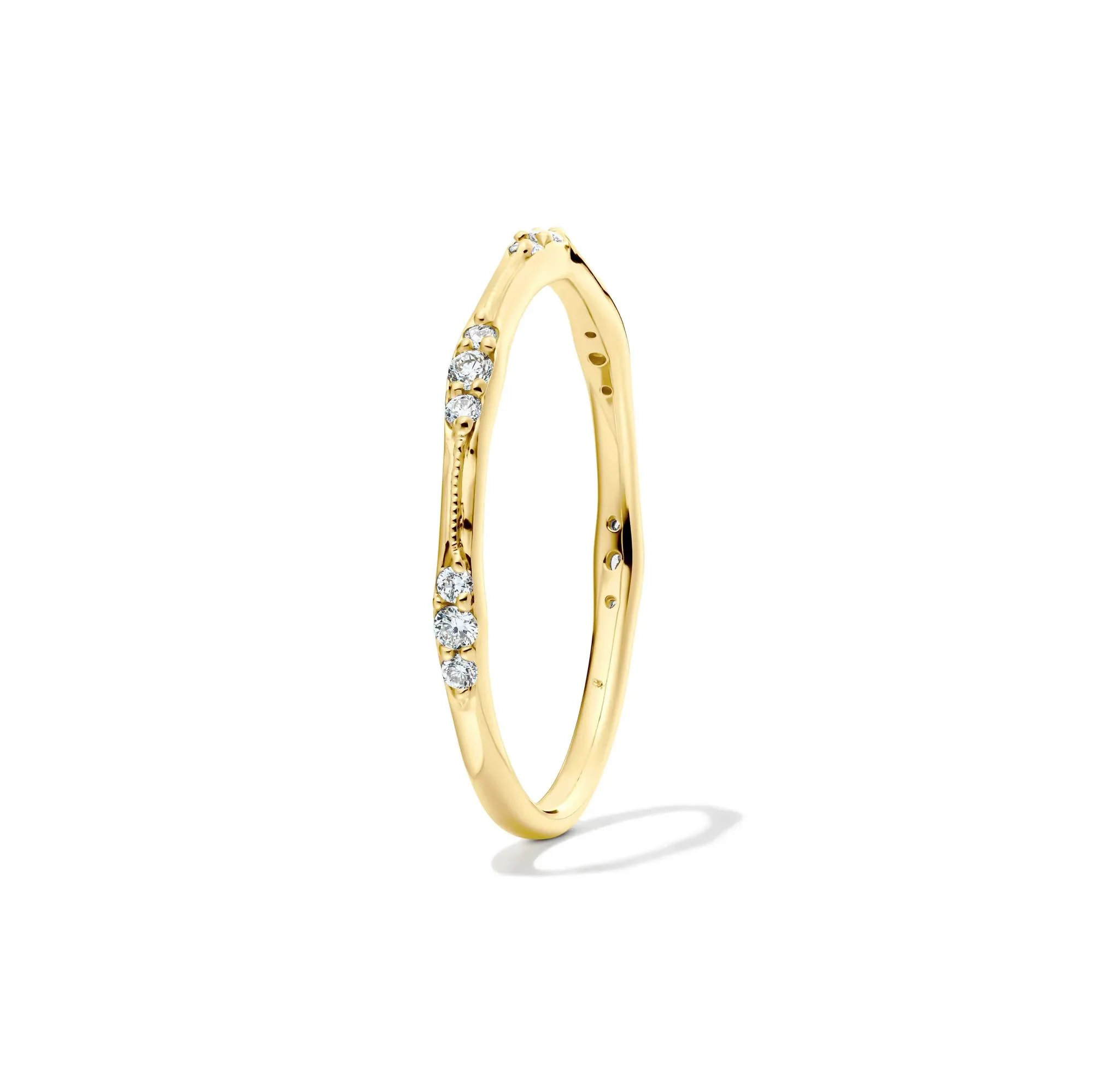 1/7 CT. Tw. Lab Grown Diamond Milgrain Stack Band Ring 10K Yellow Gold Round Brilliant Cut Size 8 1mm - Image 3