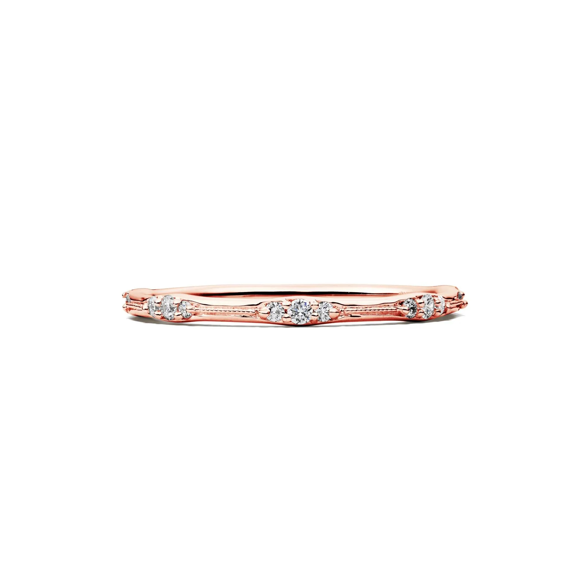 1/7 CT. Tw. Lab Grown Diamond Milgrain Stack Band Ring 10K Rose Gold Round Brilliant Cut Size 6 1mm