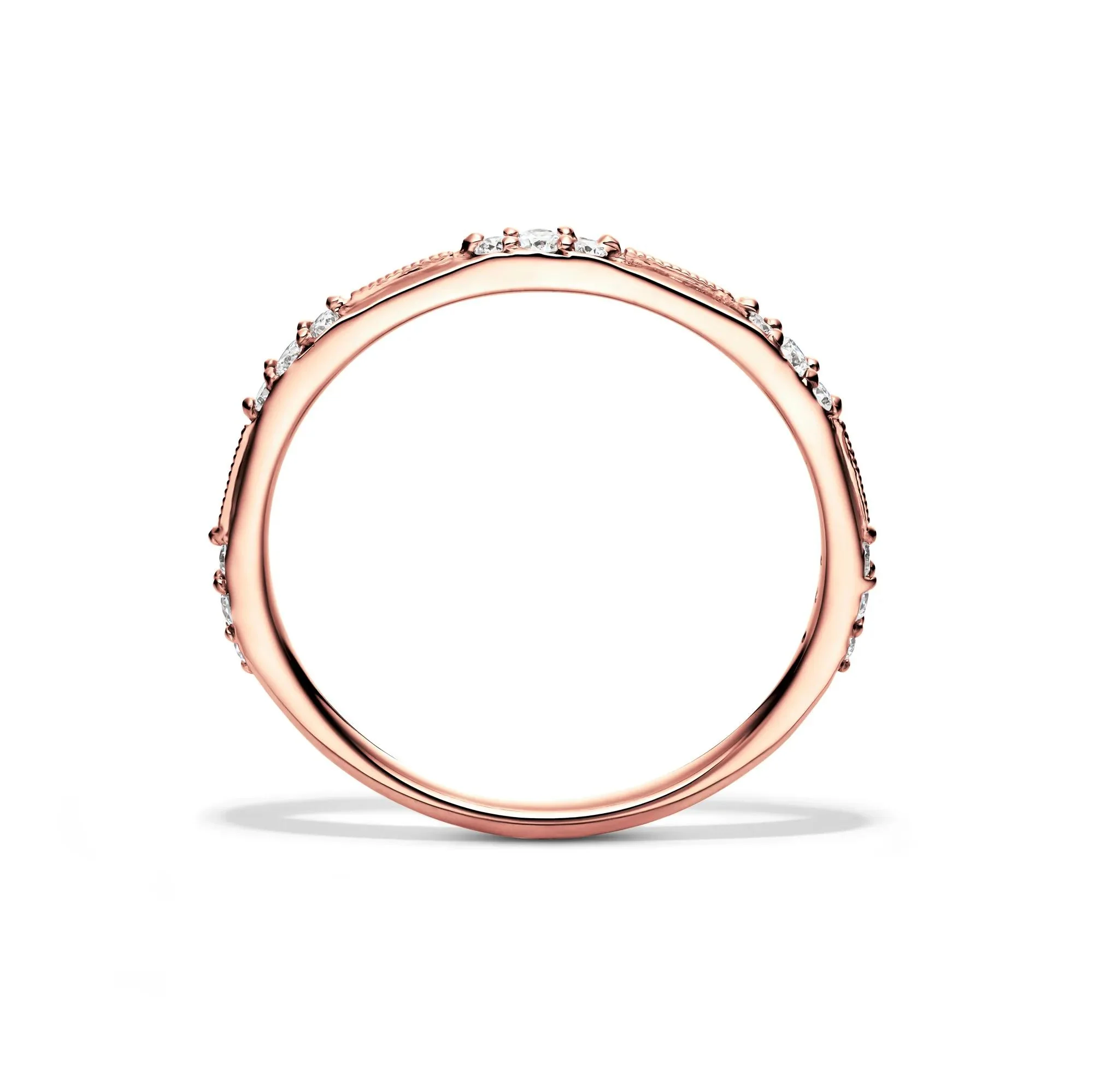 1/7 CT. Tw. Lab Grown Diamond Milgrain Stack Band Ring 10K Rose Gold Round Brilliant Cut Size 6.5 1mm - Image 2