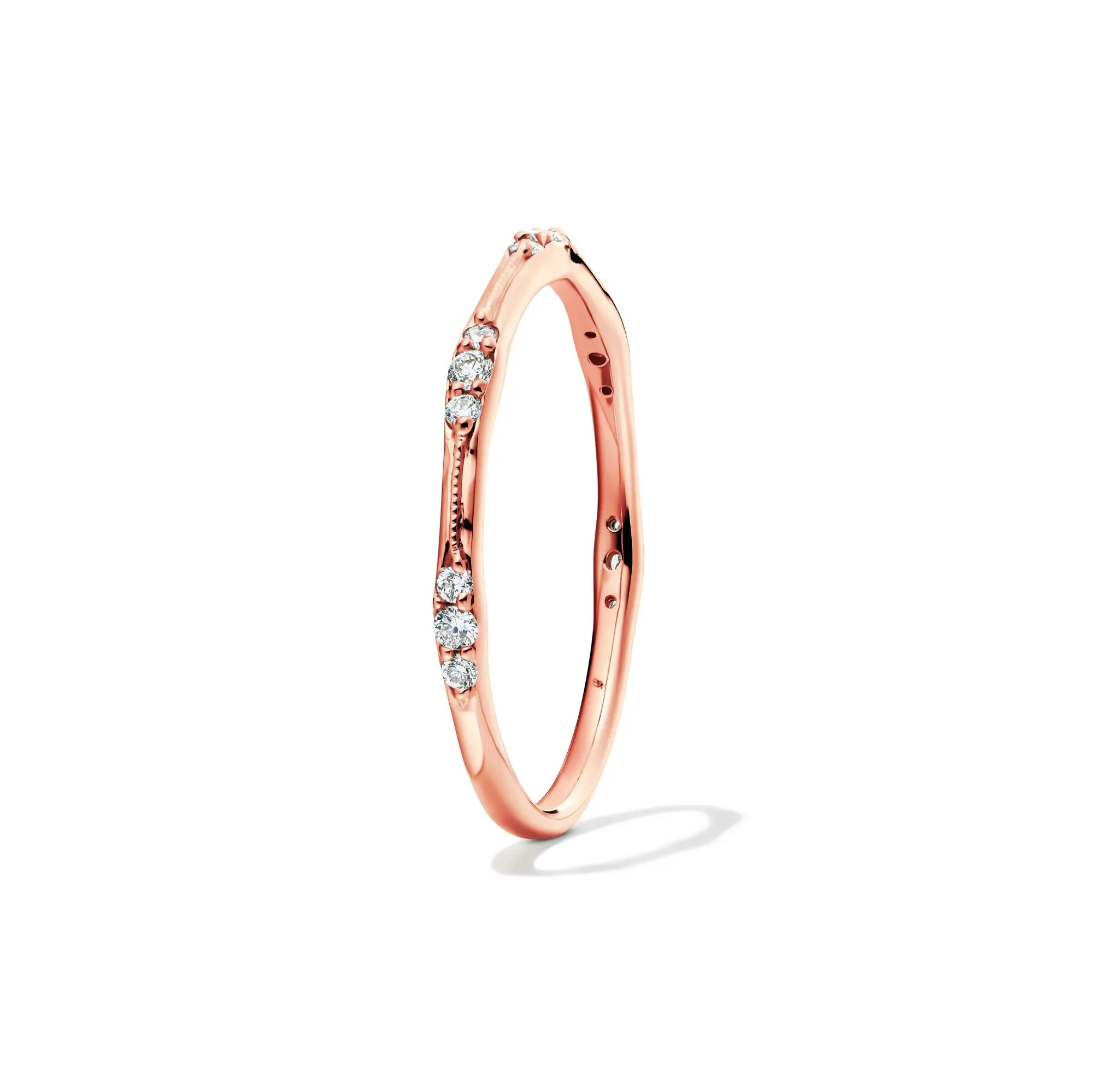 1/7 CT. Tw. Lab Grown Diamond Milgrain Stack Band Ring 10K Rose Gold Round Brilliant Cut Size 7.5 1mm - Image 3