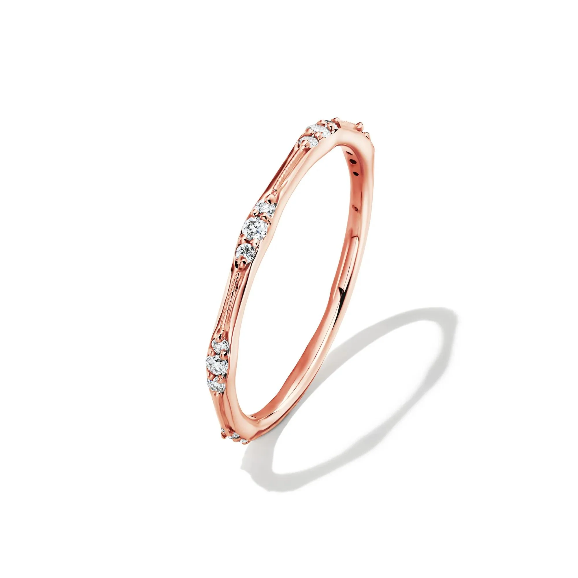 1/7 CT. Tw. Lab Grown Diamond Milgrain Stack Band Ring 10K Rose Gold Round Brilliant Cut Size 7.5 1mm - Image 4
