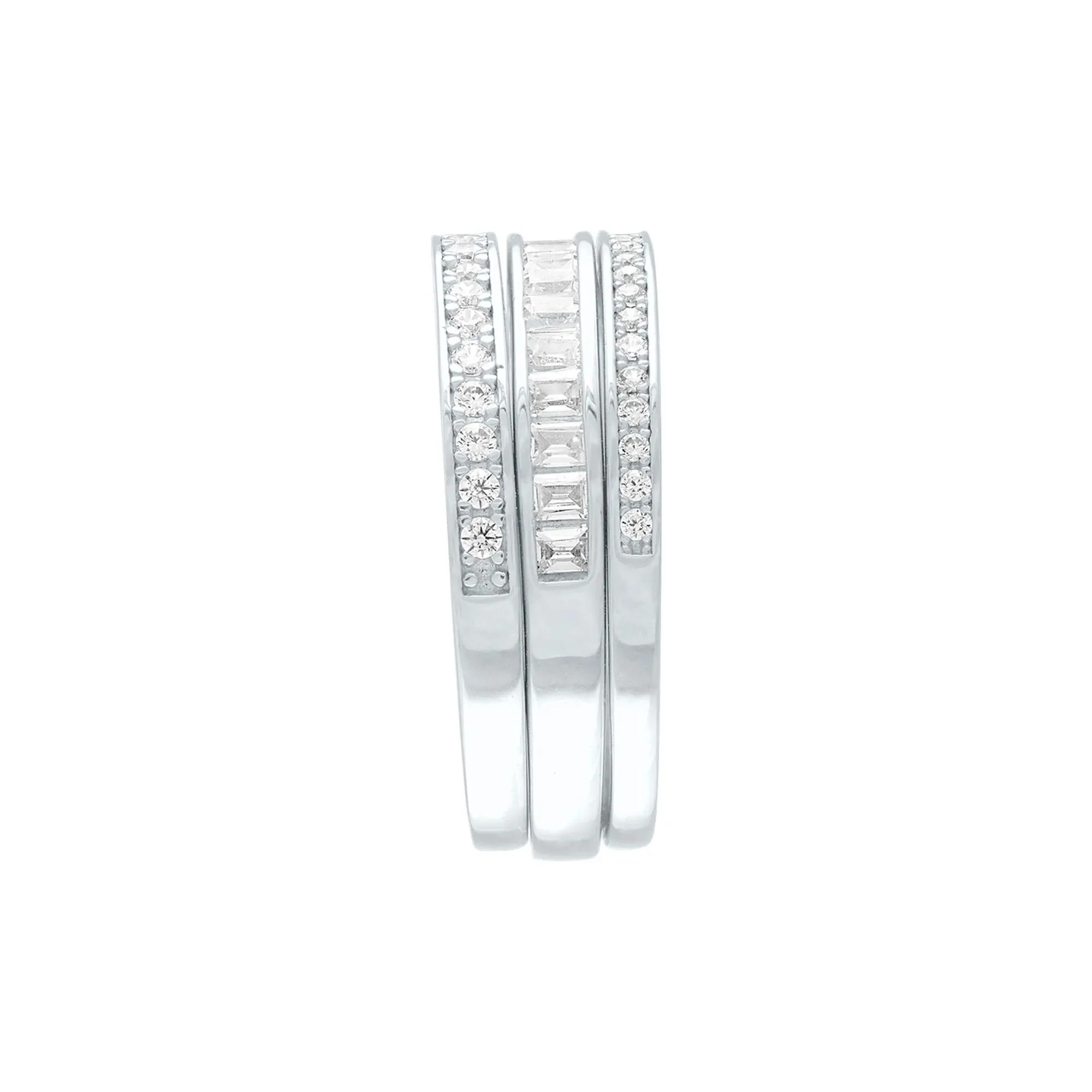 Lab Created White Sapphire Three-Piece Stack Ring Set .925 Sterling Silver Size 8 - Image 3