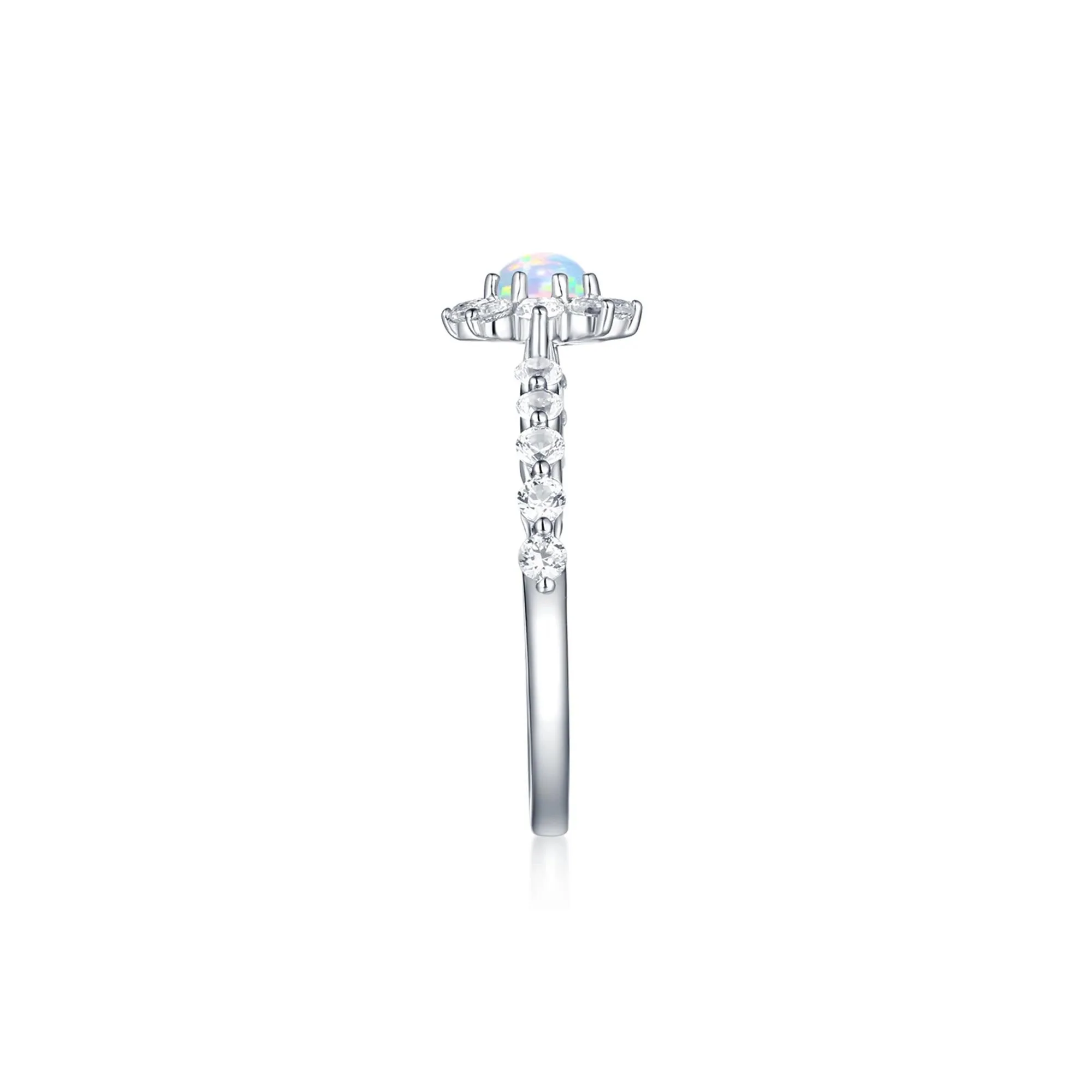Lab Created Opal & White Sapphire Stack Ring .925 Sterling Silver Size 6 - Image 3