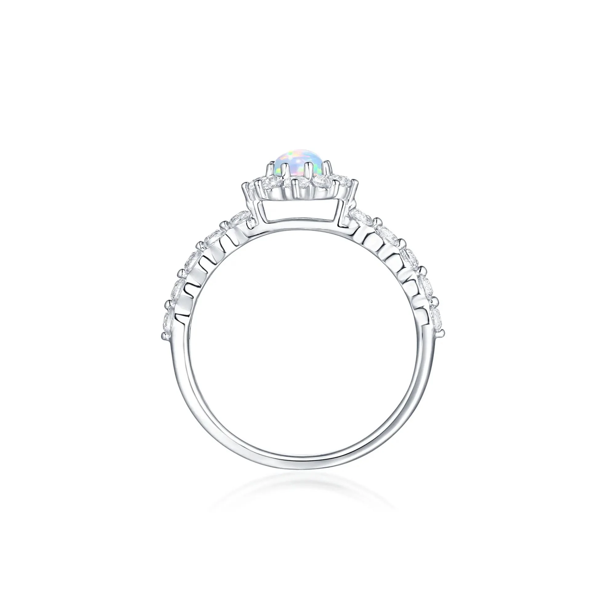 Lab Created Opal & White Sapphire Stack Ring .925 Sterling Silver Size 6.5 - Image 2