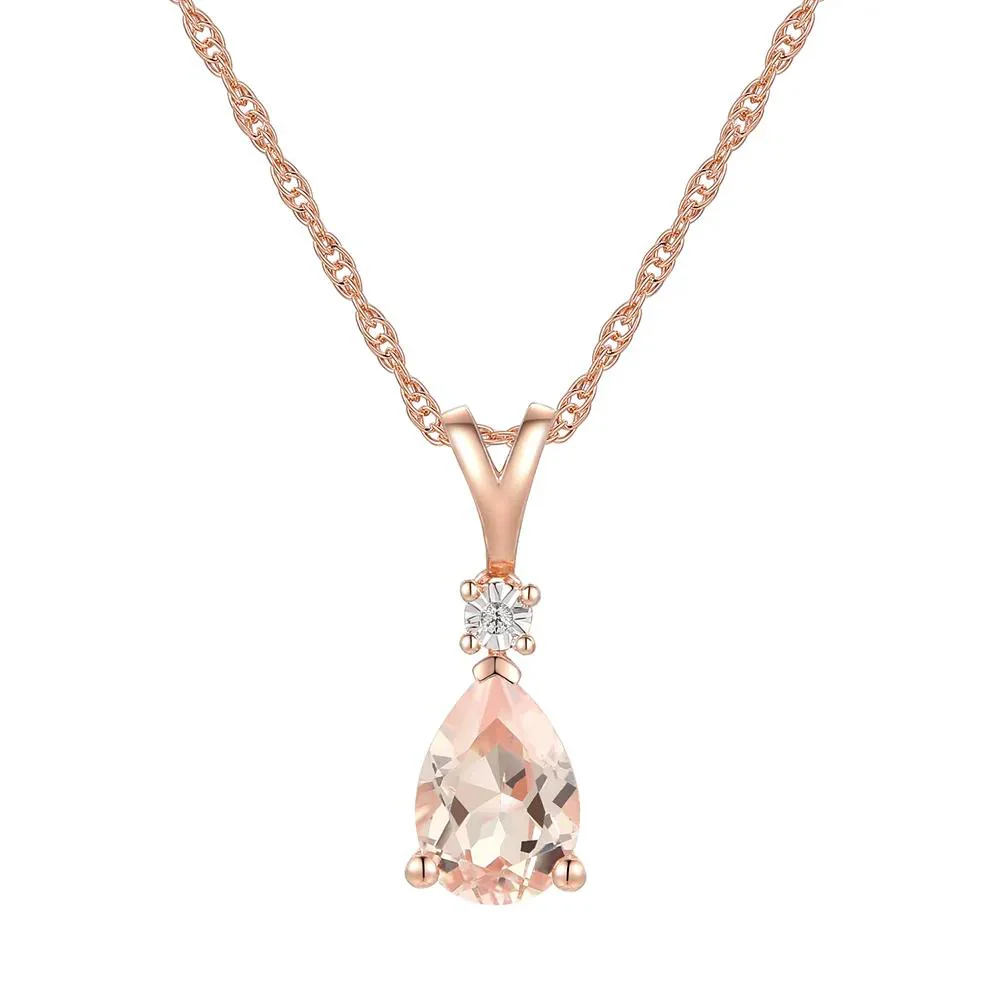 Morganite & Diamond Accent Pendant Necklace & Earrings Boxed Set 10K Rose Gold Size 18" - Image 3