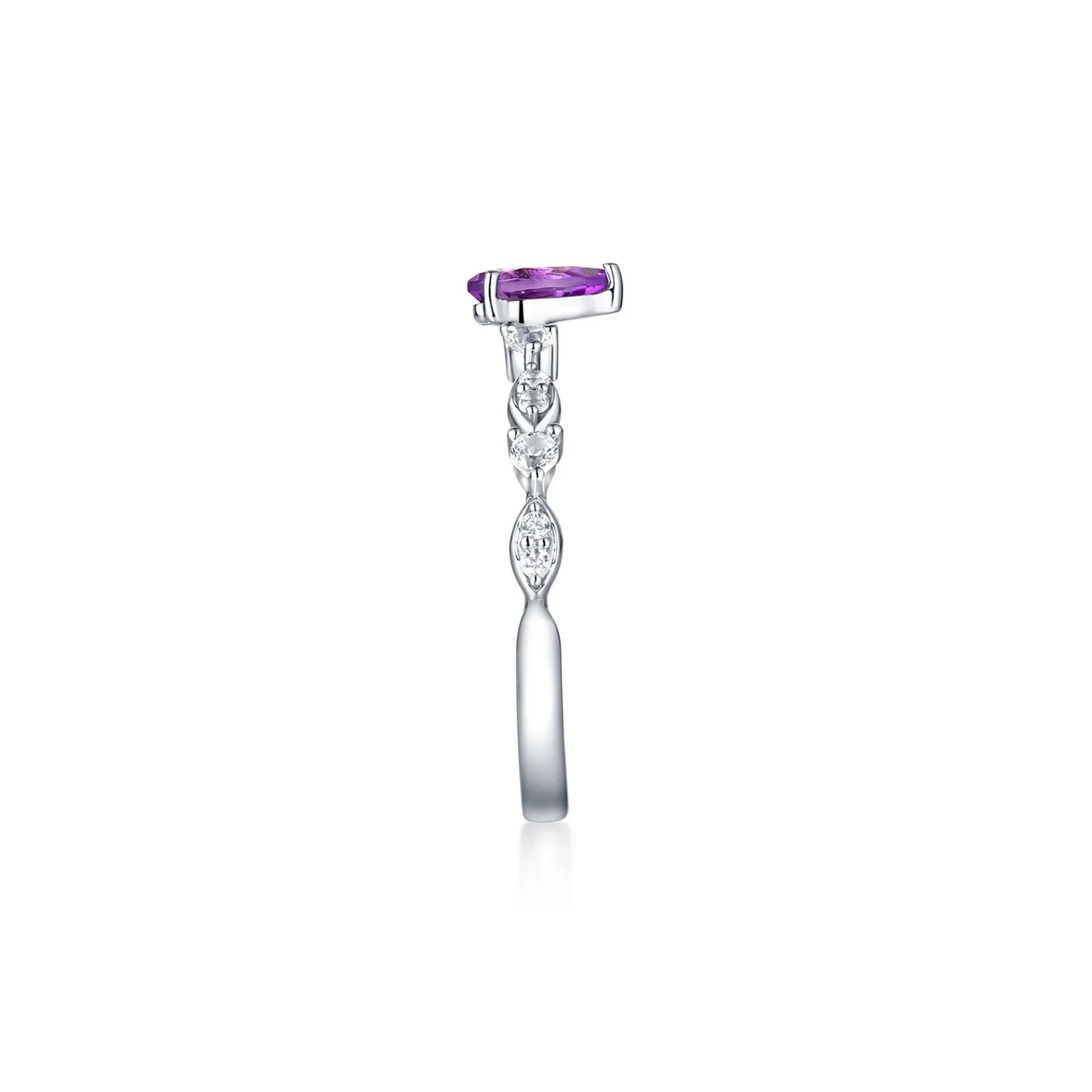 Amethyst & Lab Created White Sapphire Ring .925 Sterling Silver Size 5.5 - Image 3