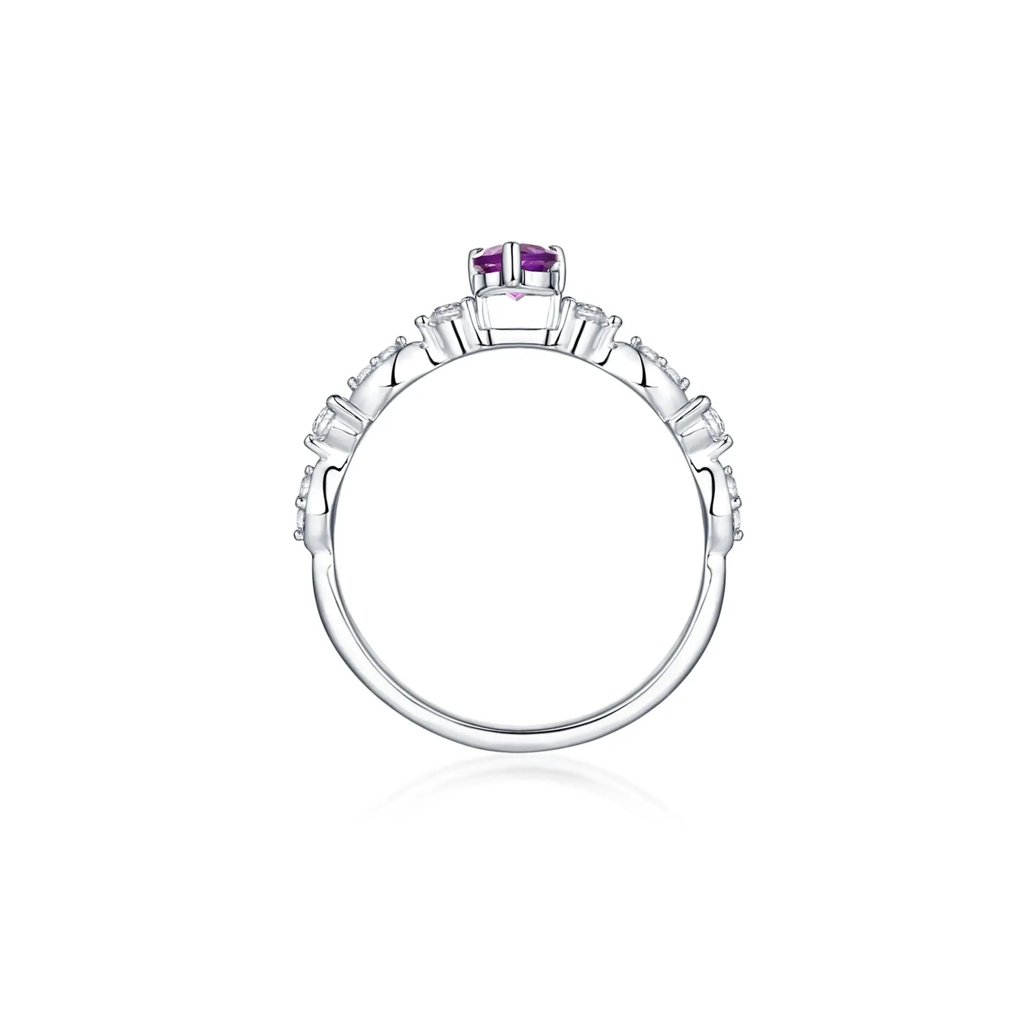 Amethyst & Lab Created White Sapphire Ring .925 Sterling Silver Size 7 - Image 2