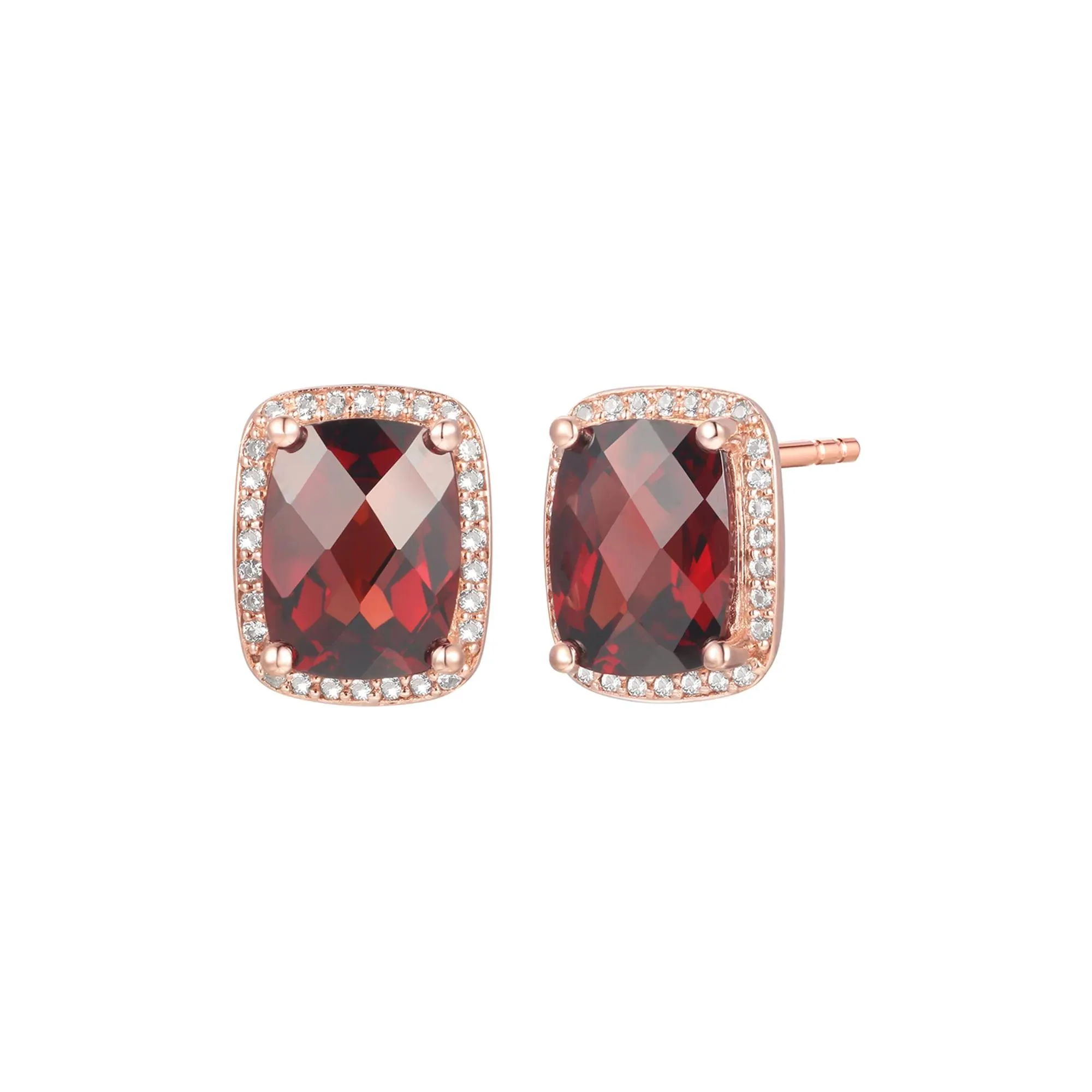 1/7 CT. Tw. Garnet & Diamond Earrings 10K Rose Gold Size 7.60mm