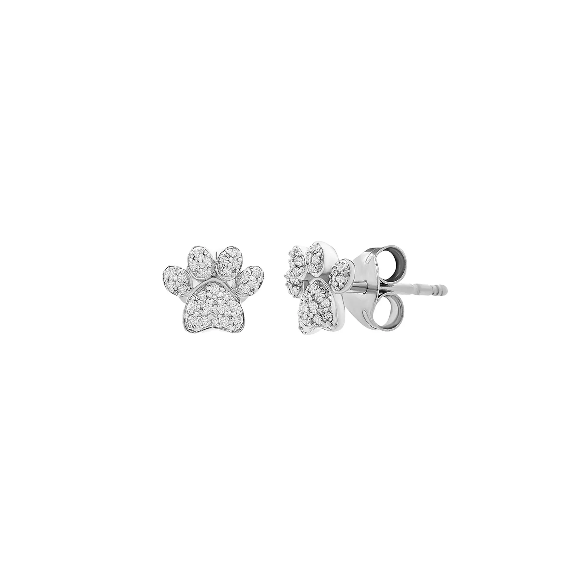 1/10 CT. Tw. Diamond Paw Print Stud Earrings .925 Sterling Silver White Size 7.60mm