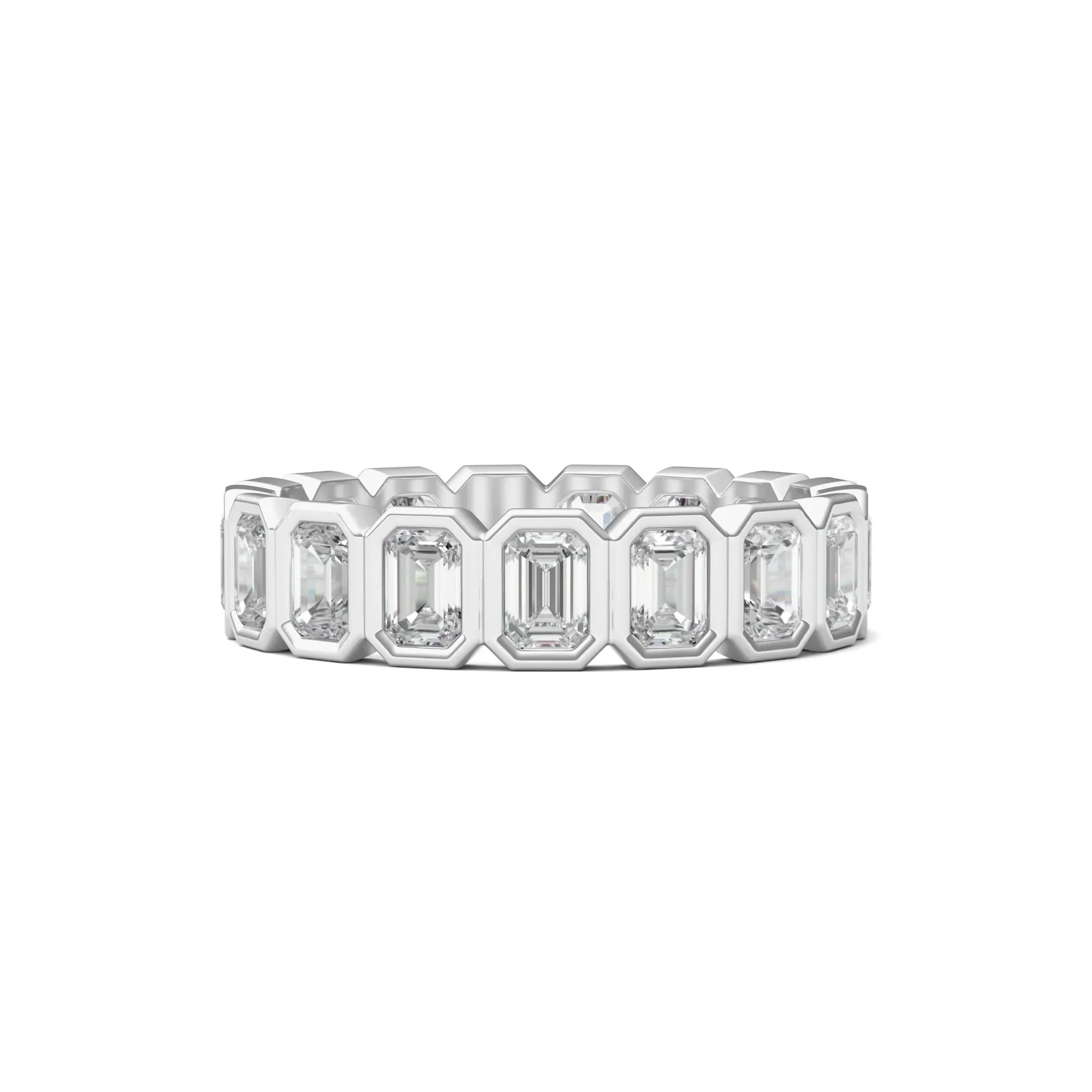 2 1/2 CT. Tw. Emerald-Cut Lab Grown Diamond Bezel-Set Eternity Band Ring 14K White Gold Size 4