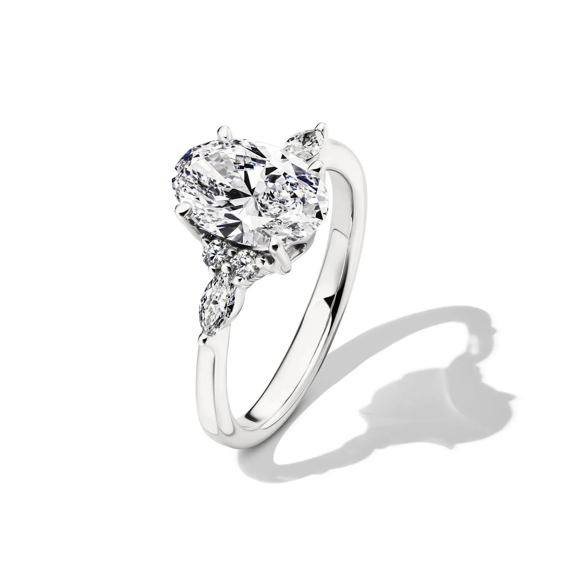 2 1/4 CT. Tw. Lab Grown Diamond Oval and Marquise Engagement Ring 14K White Gold Round Brilliant Cut Size 8 1mm - Image 4