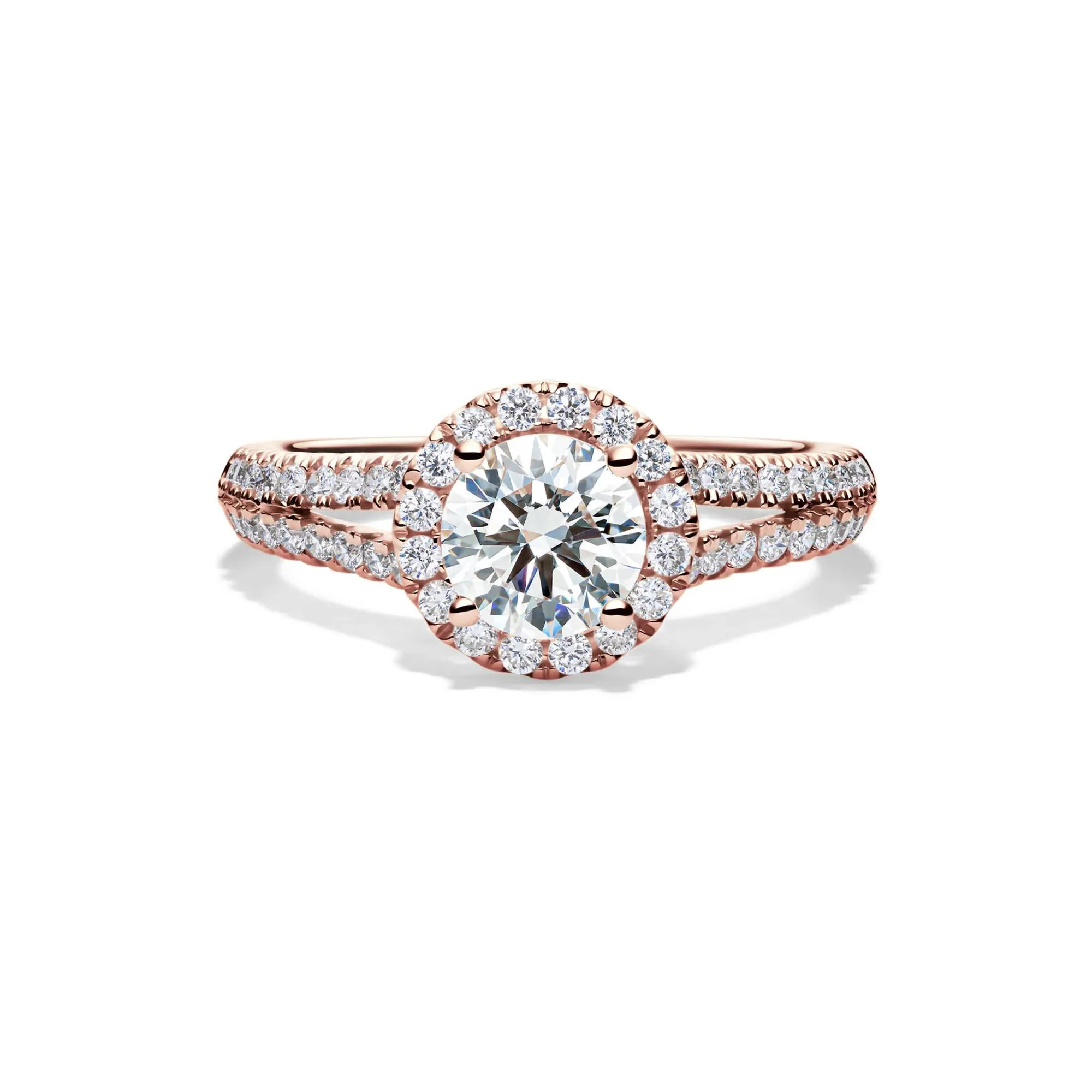 1/2 CT. Tw. Lab Grown Diamond Halo Engagement Ring 14K Rose Gold Round Brilliant Cut Size 8.5