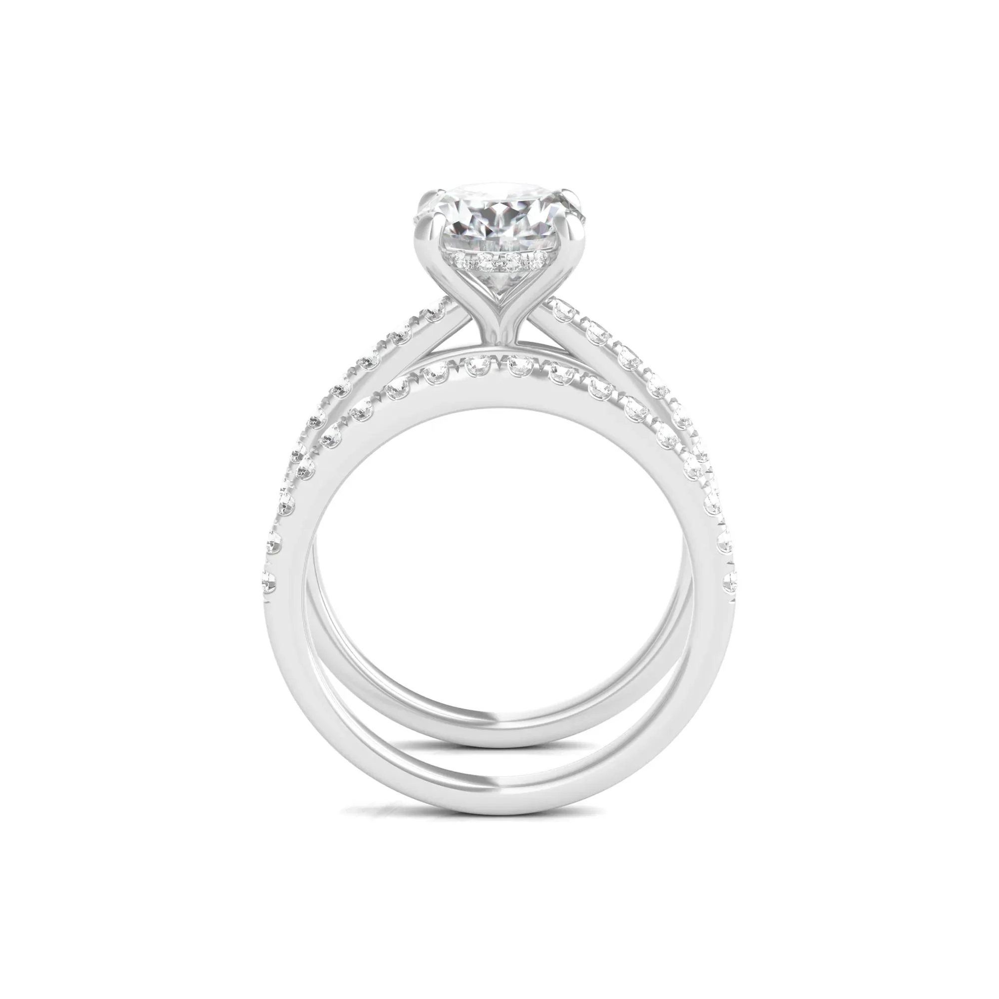 3 1/2 CT. Tw. Lab Grown Diamond Oval Bridal Set 14K White Gold Ring Round Brilliant Cut Size 4.5 - Image 2