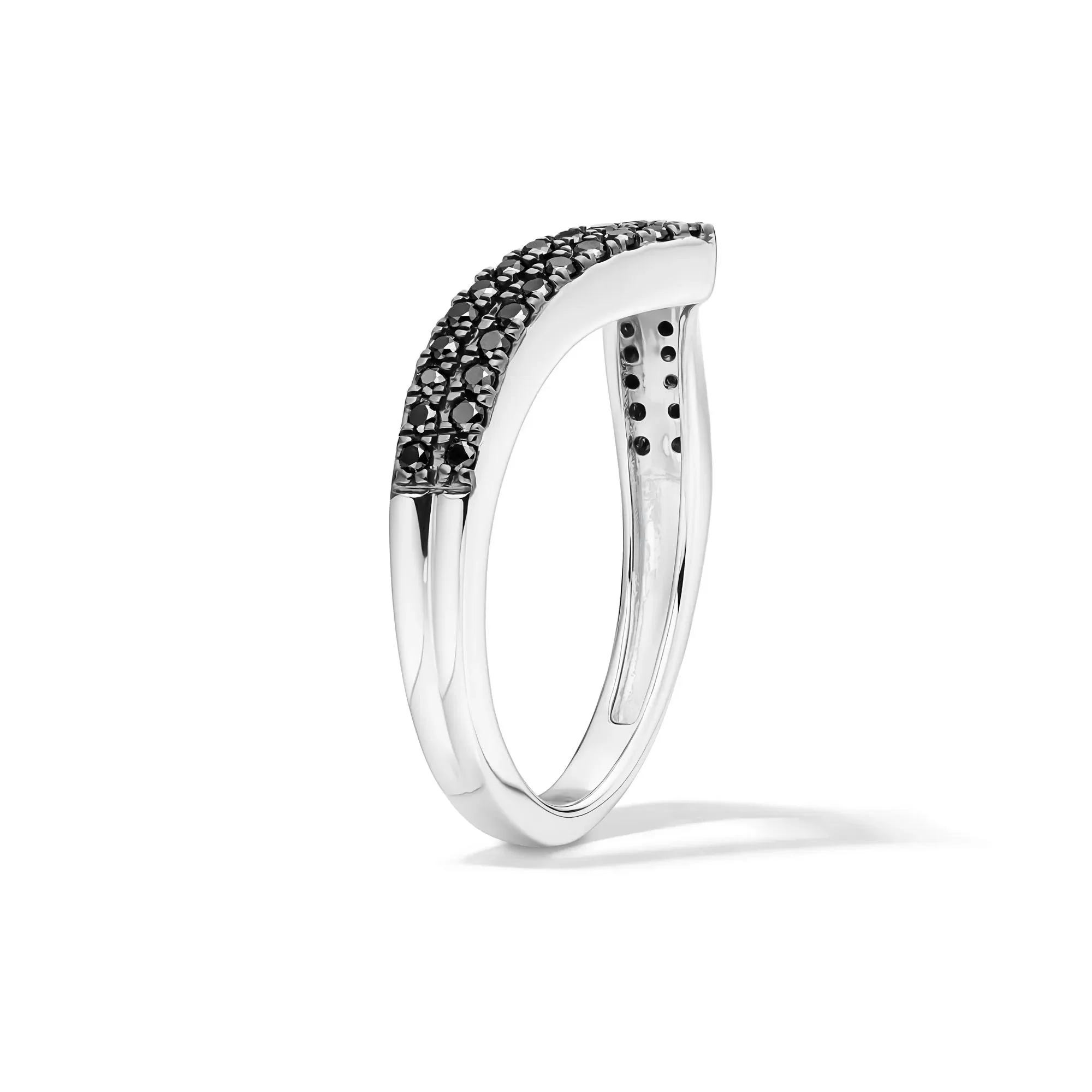 1/3 CT. Tw. Black Diamond Chevron Ring .925 Sterling Silver Round Brilliant Cut White Size 7 - Image 3