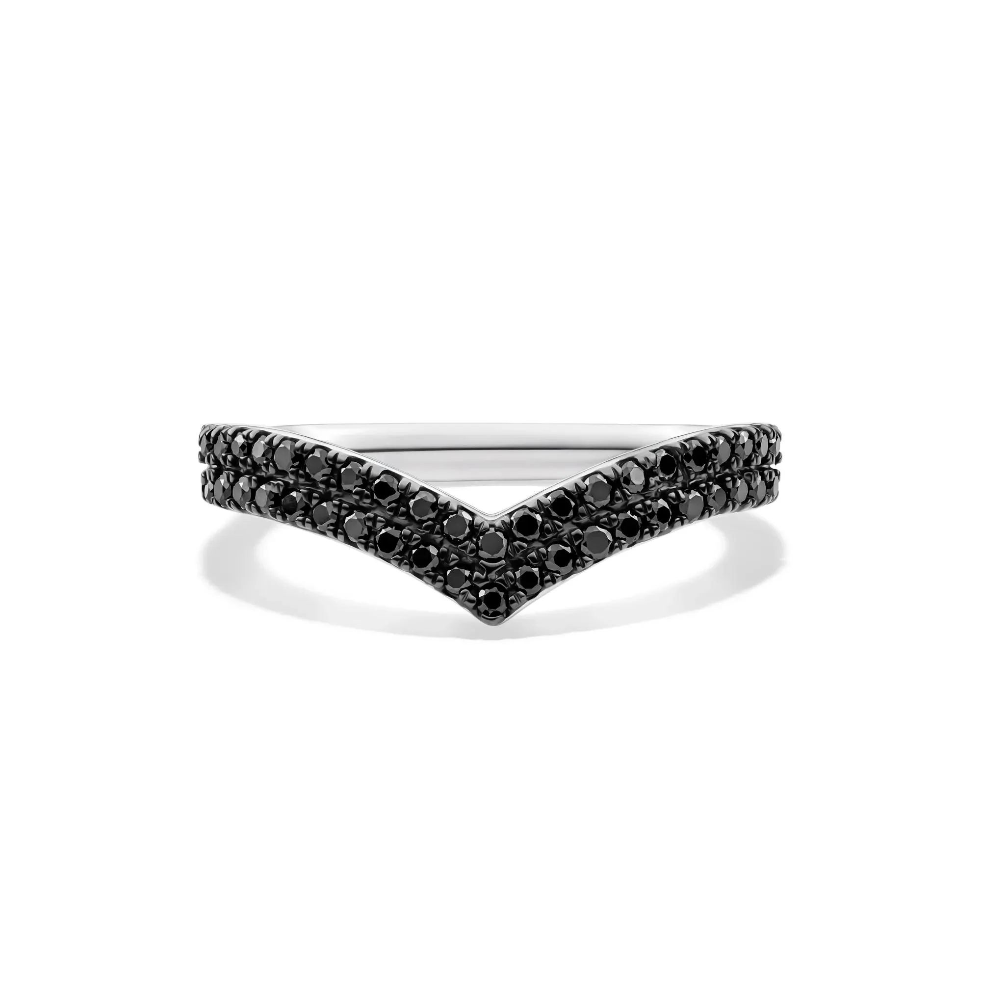 1/3 CT. Tw. Black Diamond Chevron Ring .925 Sterling Silver Round Brilliant Cut White Size 9