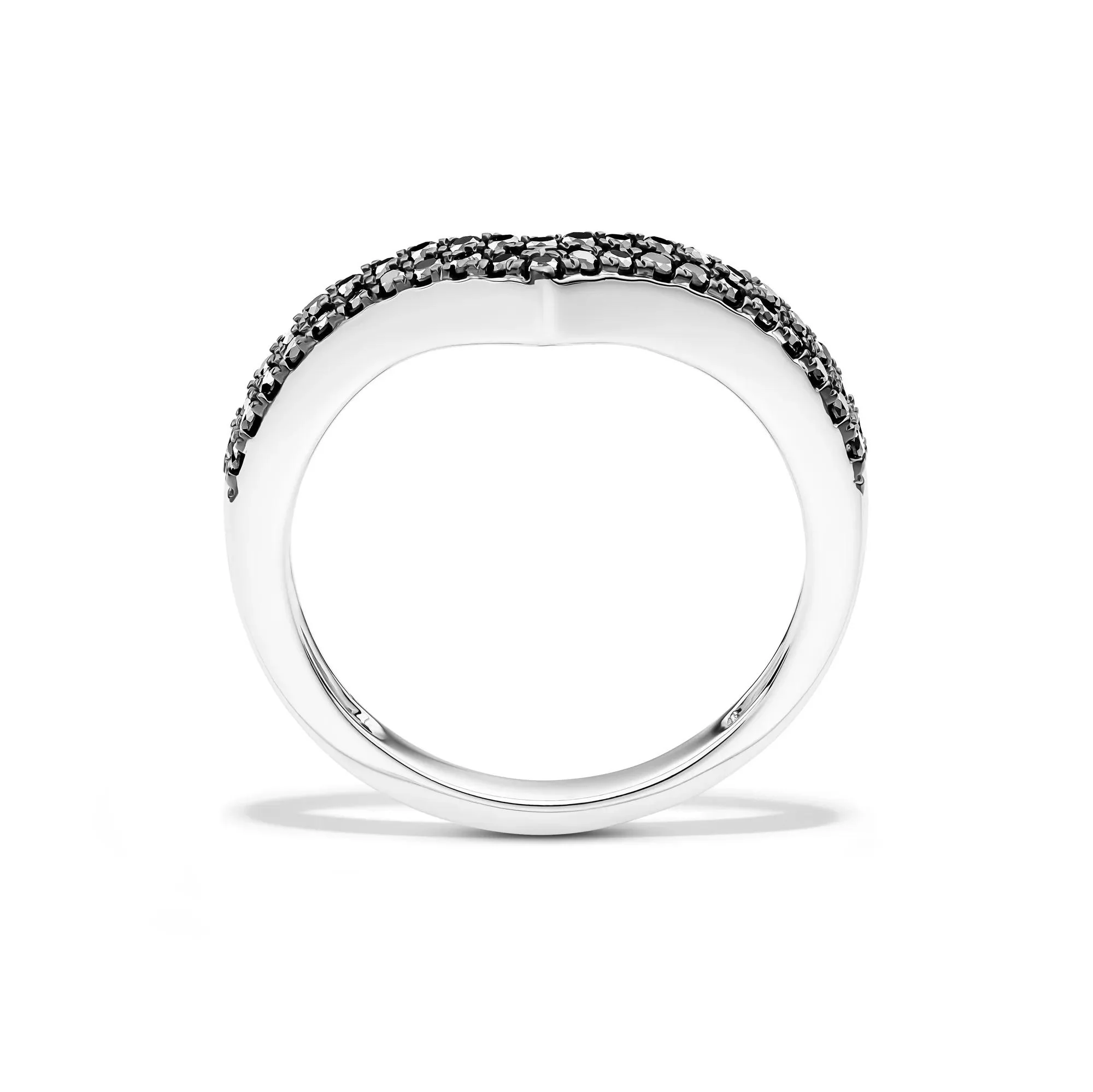1/3 CT. Tw. Black Diamond Chevron Ring .925 Sterling Silver Round Brilliant Cut White Size 9 - Image 2
