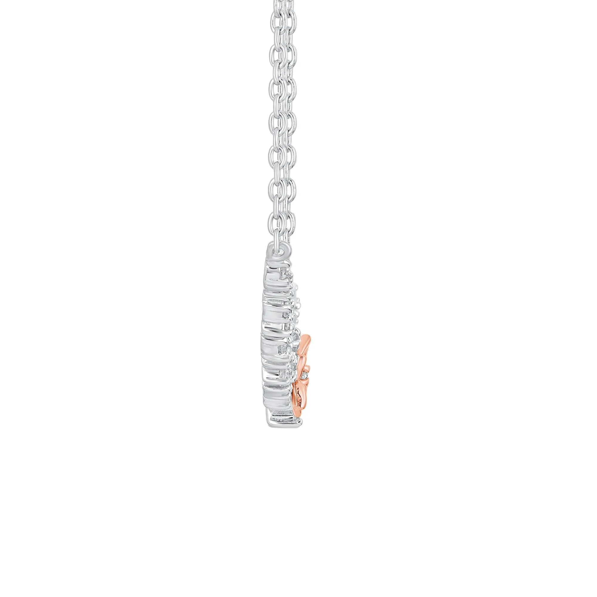 Floral Diamond Necklace .925 Sterling Silver and 10K Rose Gold (1/4 CT.tw.) White Size 18" - Image 2
