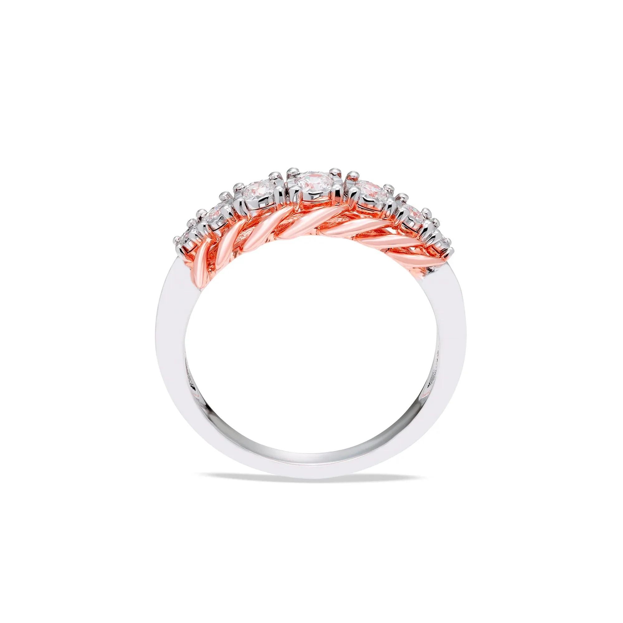 1/5 CT. Tw. Diamond Wedding Band Ring 10K White and Rose Gold Round Brilliant Cut Size 7 - Image 2