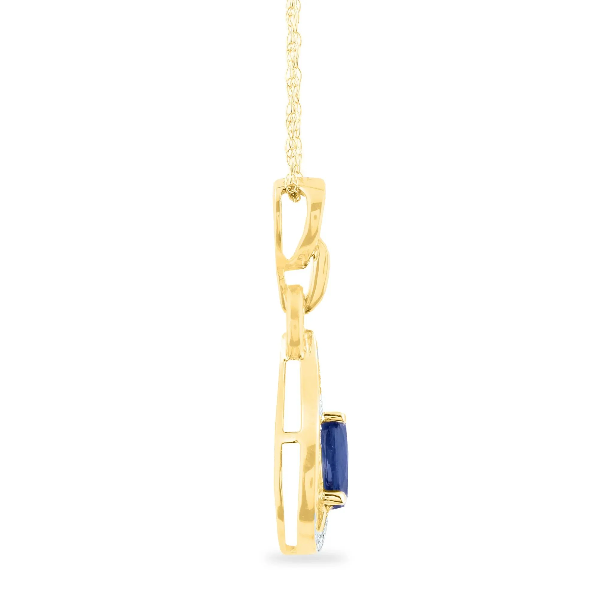 1/8 CT. Tw. Blue Sapphire and Diamond Pendant Necklace 10K Yellow Gold Size 18" - Image 2
