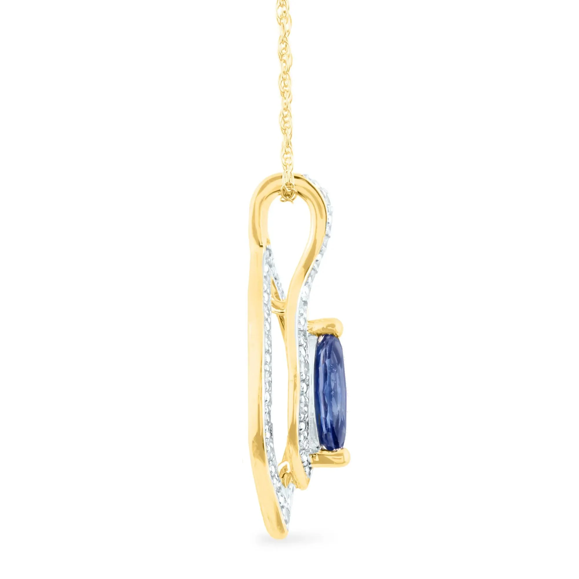 1/10 CT. Tw. Blue Sapphire and Diamond Pendant Necklace 10K Yellow Gold Size 18" - Image 2