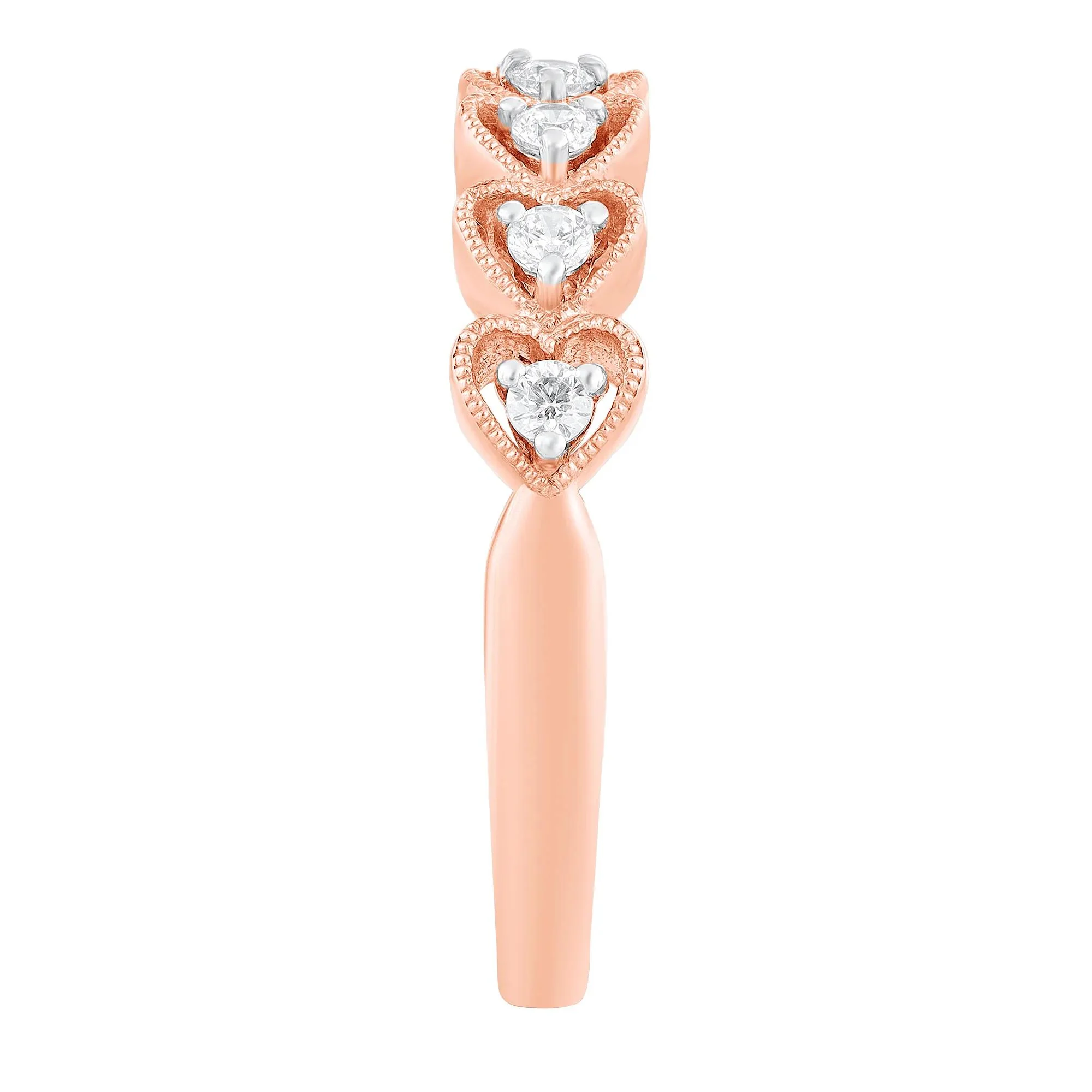 1/10 CT. Tw. Diamond Heart Ring 10K Rose Gold Round Brilliant Cut Size 7 - Image 3