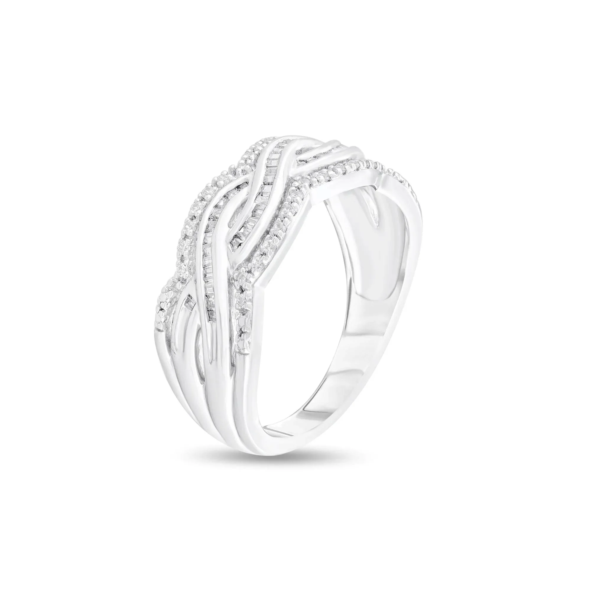 1/3 CT. Tw. Braided Diamond Ring .925 Sterling Silver Round Brilliant Cut White Size 7 - Image 2
