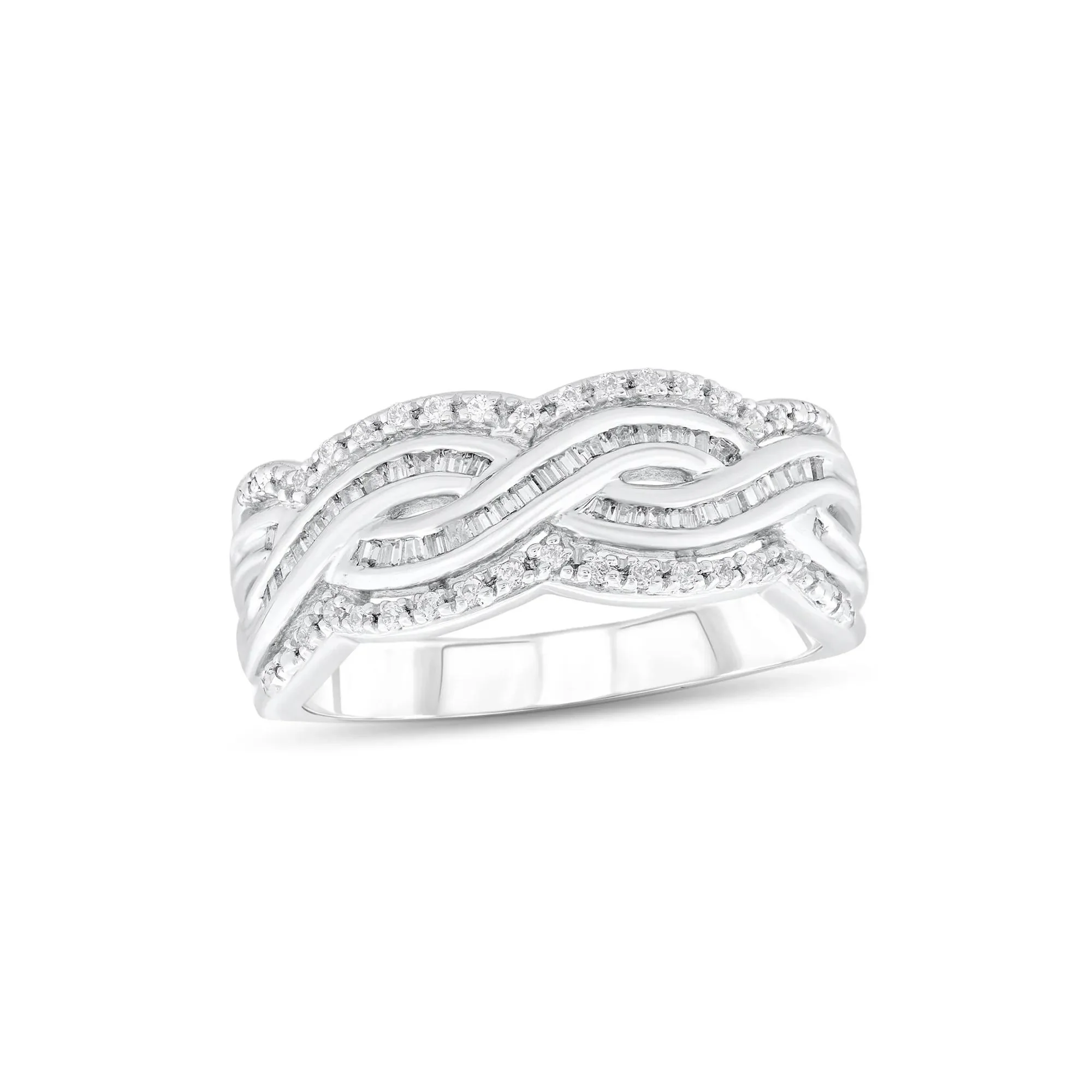 1/3 CT. Tw. Braided Diamond Ring .925 Sterling Silver Round Brilliant Cut White Size 7 - Image 3