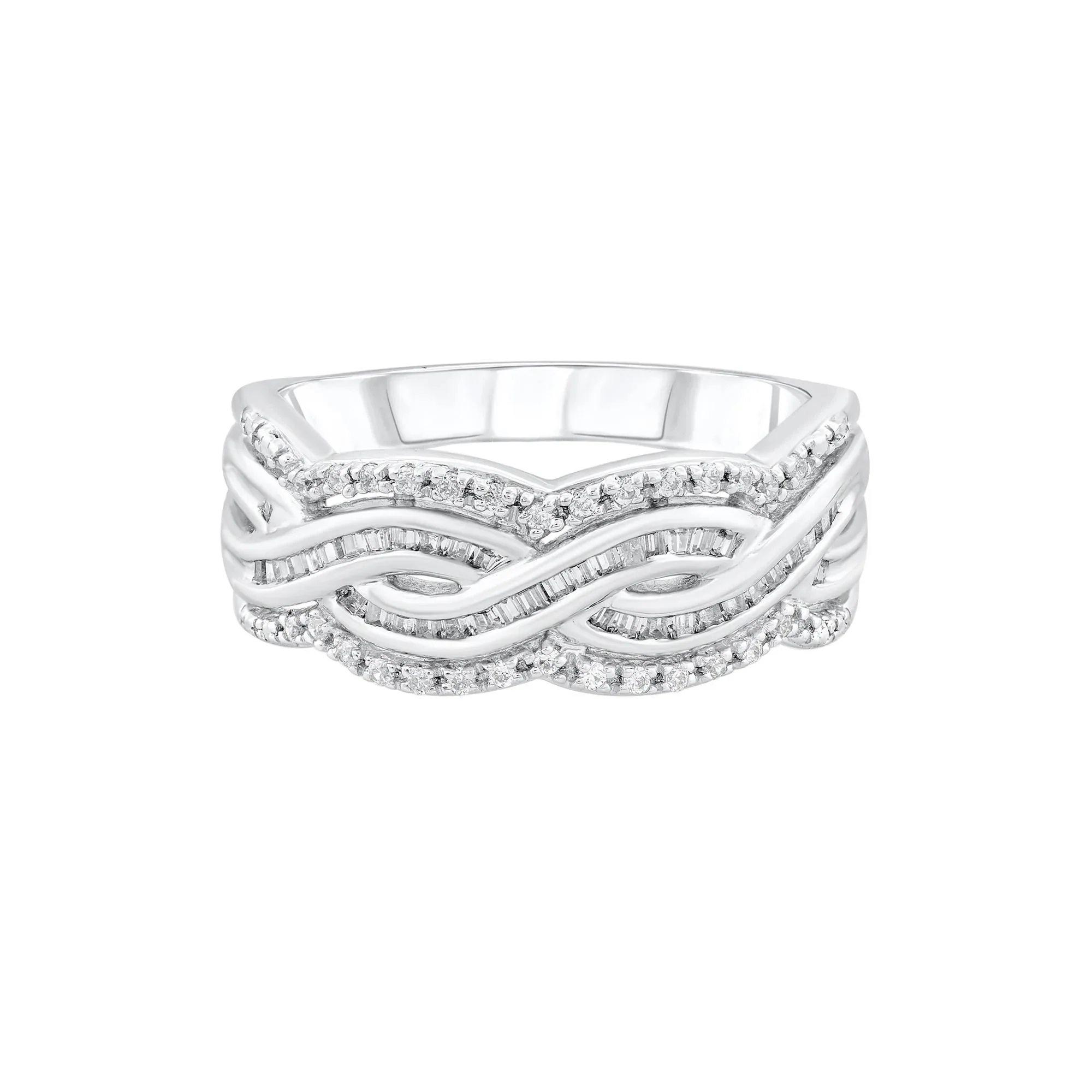 1/3 CT. Tw. Braided Diamond Ring .925 Sterling Silver Round Brilliant Cut White Size 7 - Image 5