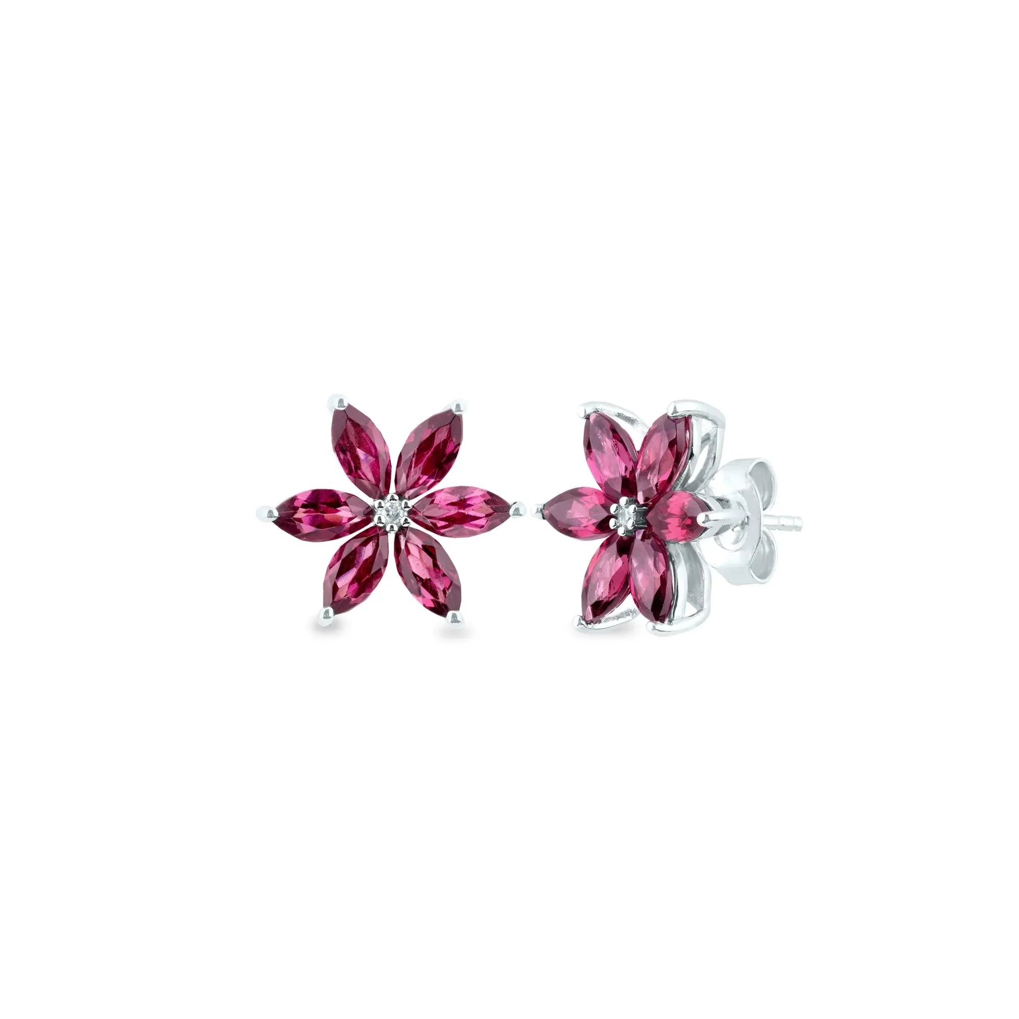 Rhodolite and Diamond Accent Stud Earrings 10K White Gold Size 12.00mm