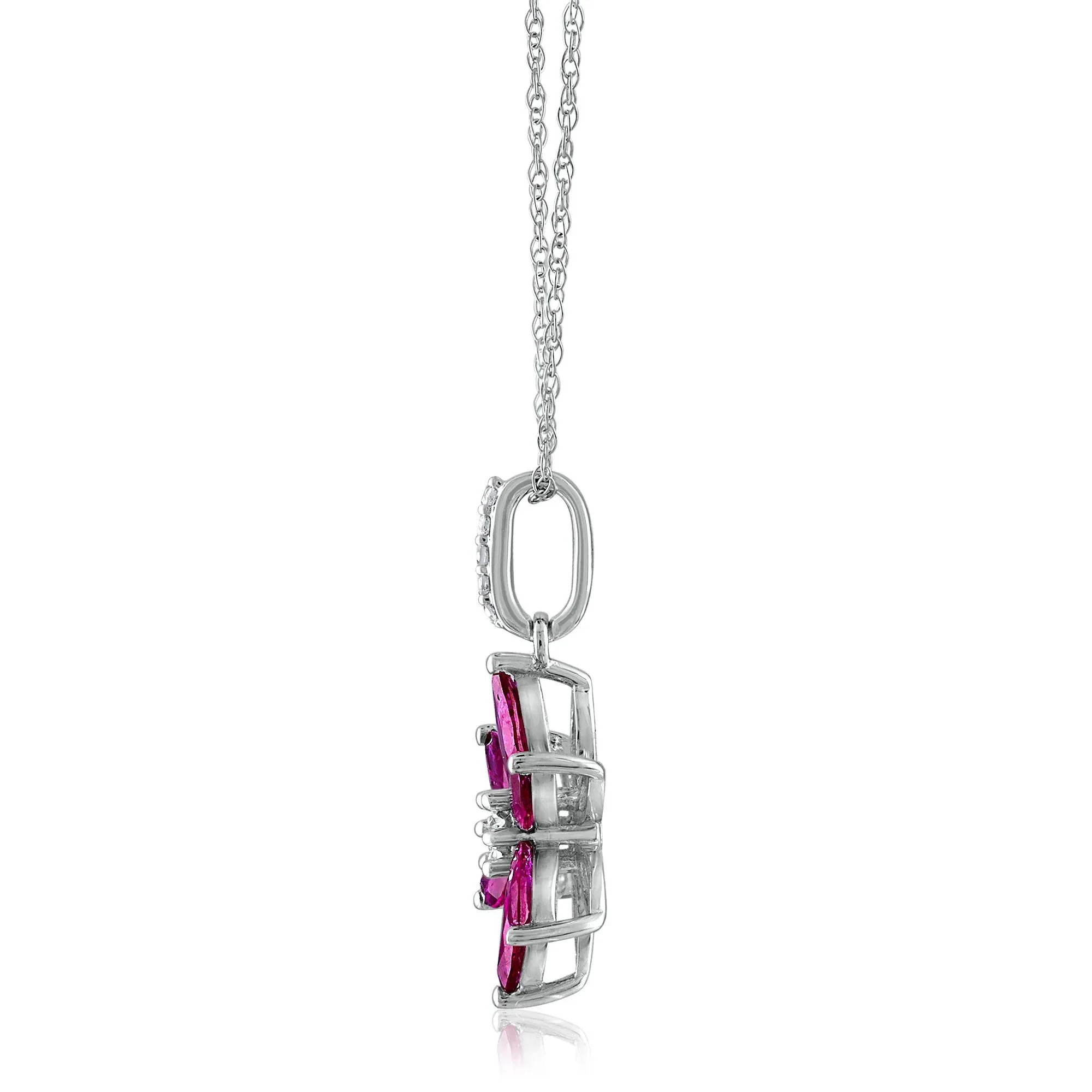 Rhodolite Garnet & Diamond Accent Flower Pendant Necklace 14K White Gold Size 18" - Image 2