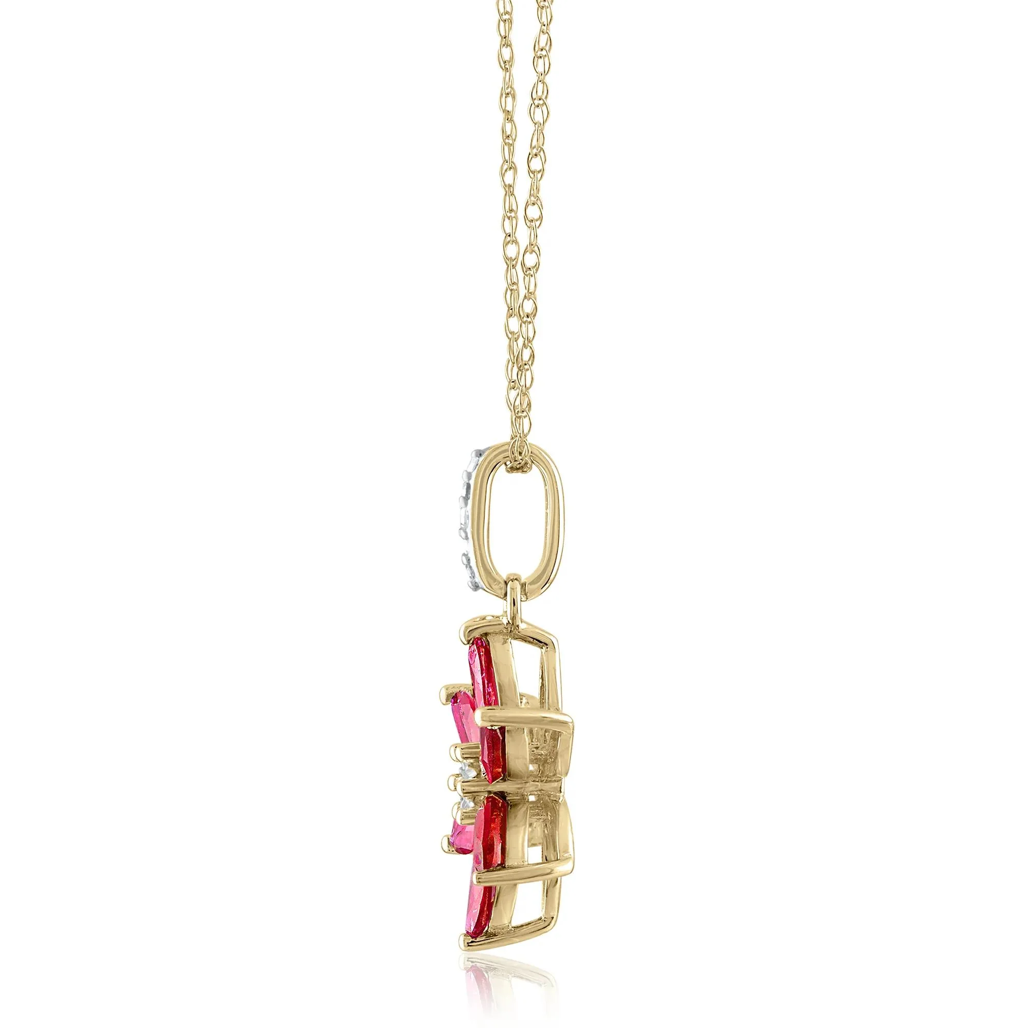 Ruby & Diamond Accent Flower Pendant Necklace 14K Yellow Gold Size 18" - Image 2