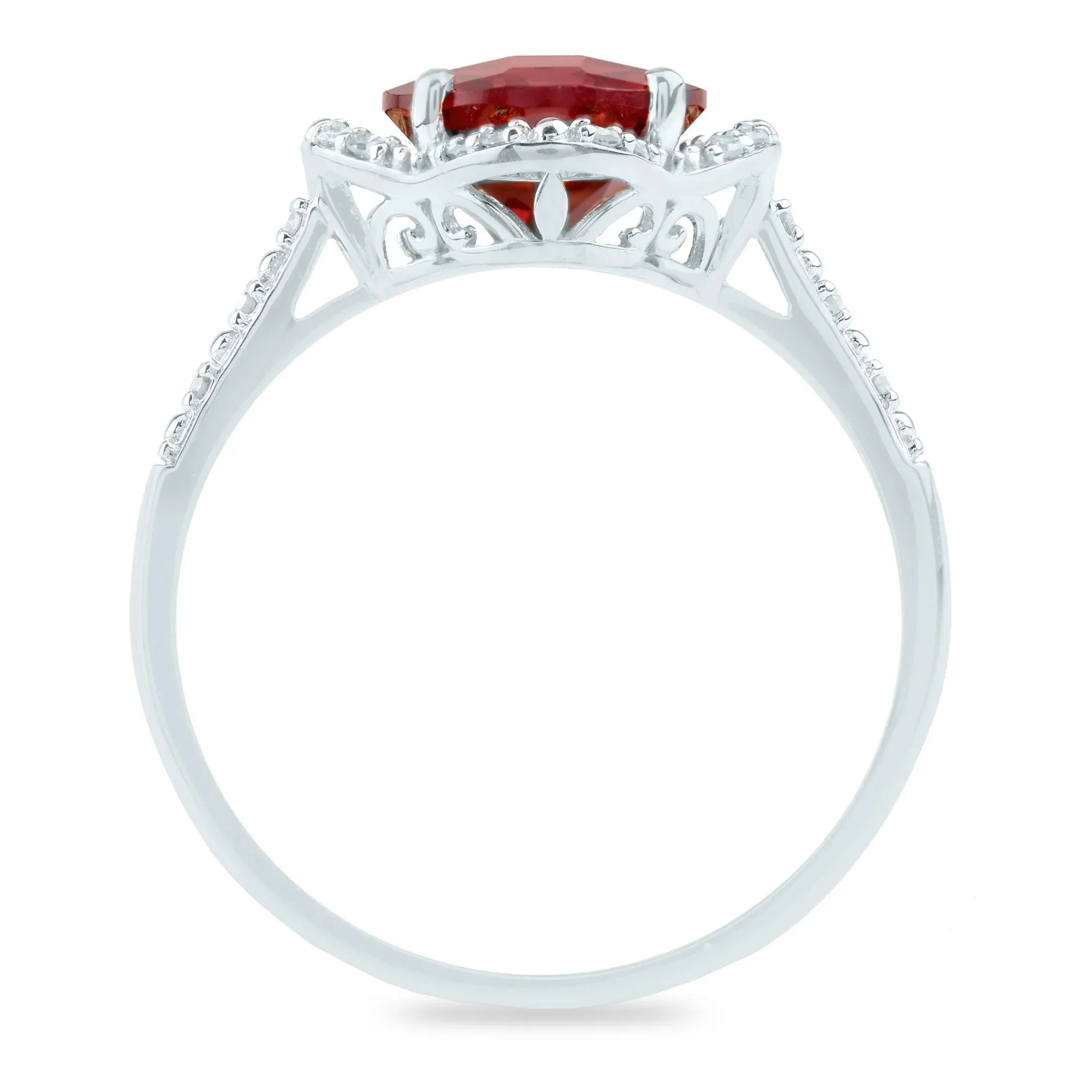 1/10 CT. Tw. Checkerboard-Cut Garnet Ring 10K White Gold Size 7.5 2mm - Image 2