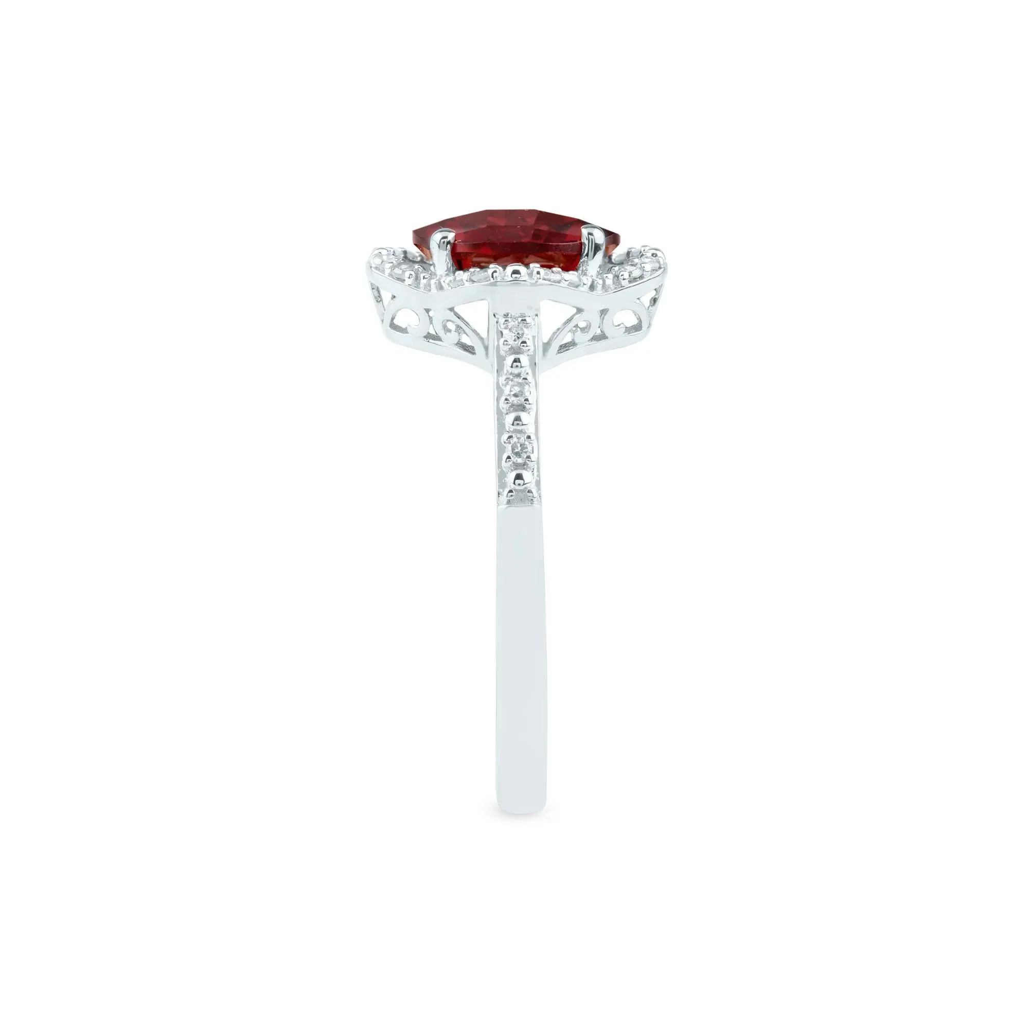 1/10 CT. Tw. Checkerboard-Cut Garnet Ring 10K White Gold Size 7.5 2mm - Image 3
