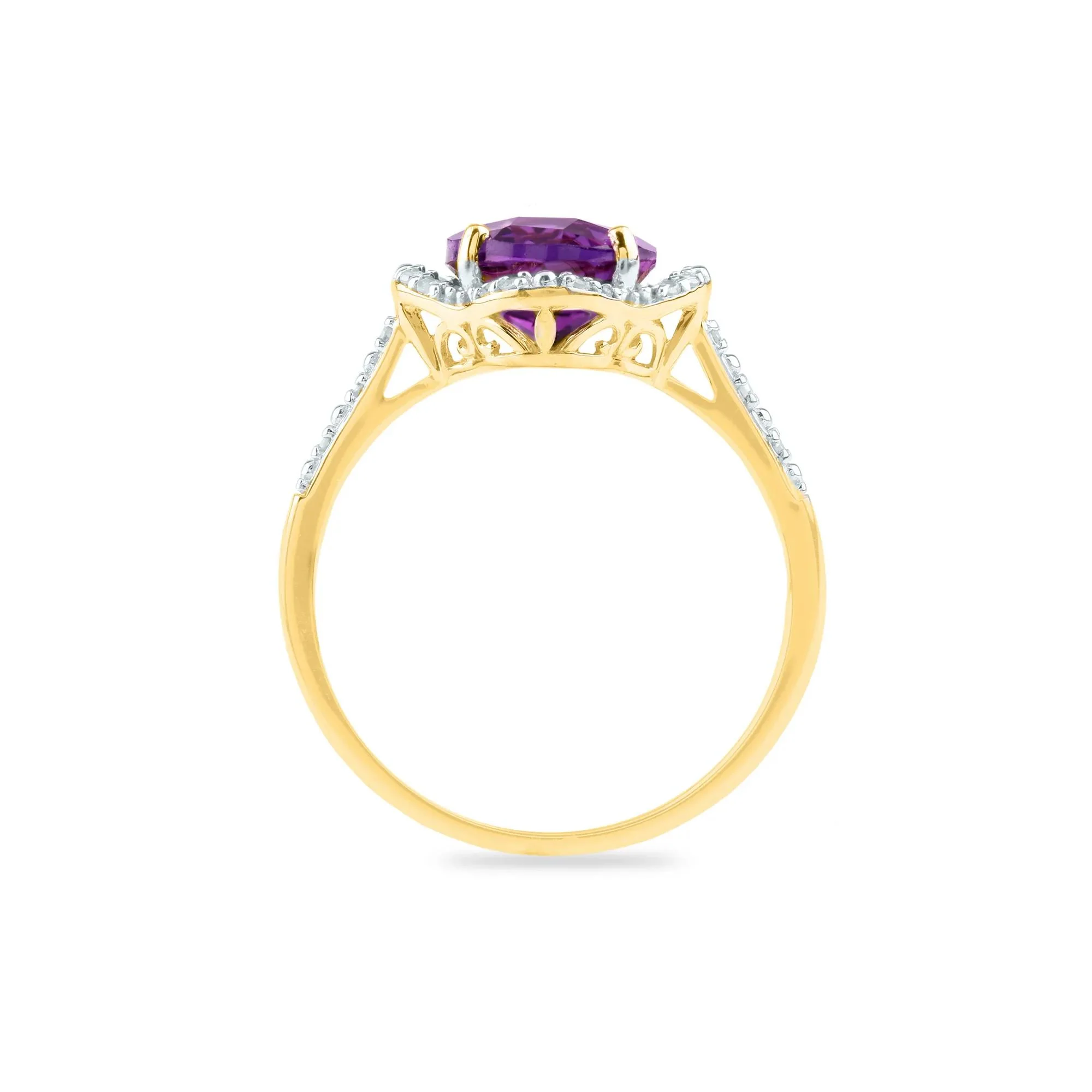1/10 CT. Tw. Checkerboard-Cut Amethyst Ring 10K Yellow Gold Size 6.5 2mm - Image 2