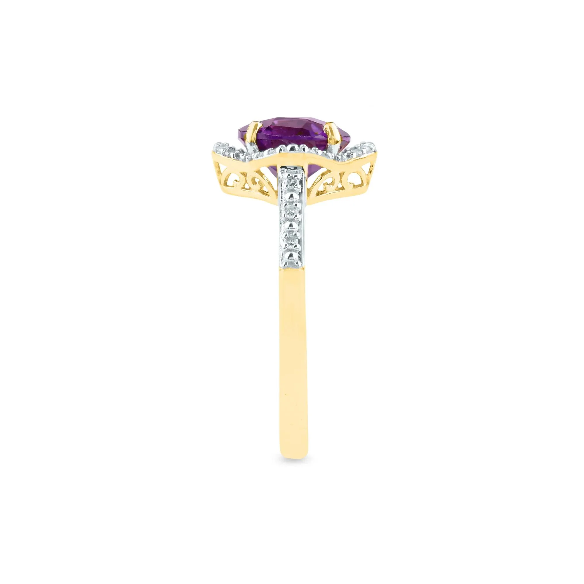 1/10 CT. Tw. Checkerboard-Cut Amethyst Ring 10K Yellow Gold Size 7.5 2mm - Image 3
