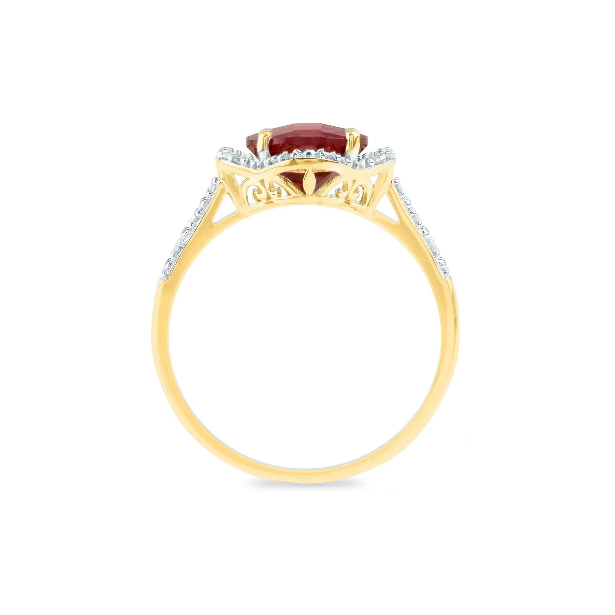 1/10 CT. Tw. Checkerboard-Cut Garnet Ring 10K Yellow Gold Size 8 2mm - Image 2